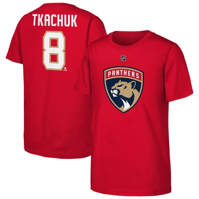 T-shirt rouge plat avec nom et numéro Brady Tkachuk des Panthers de la Floride (jeune).