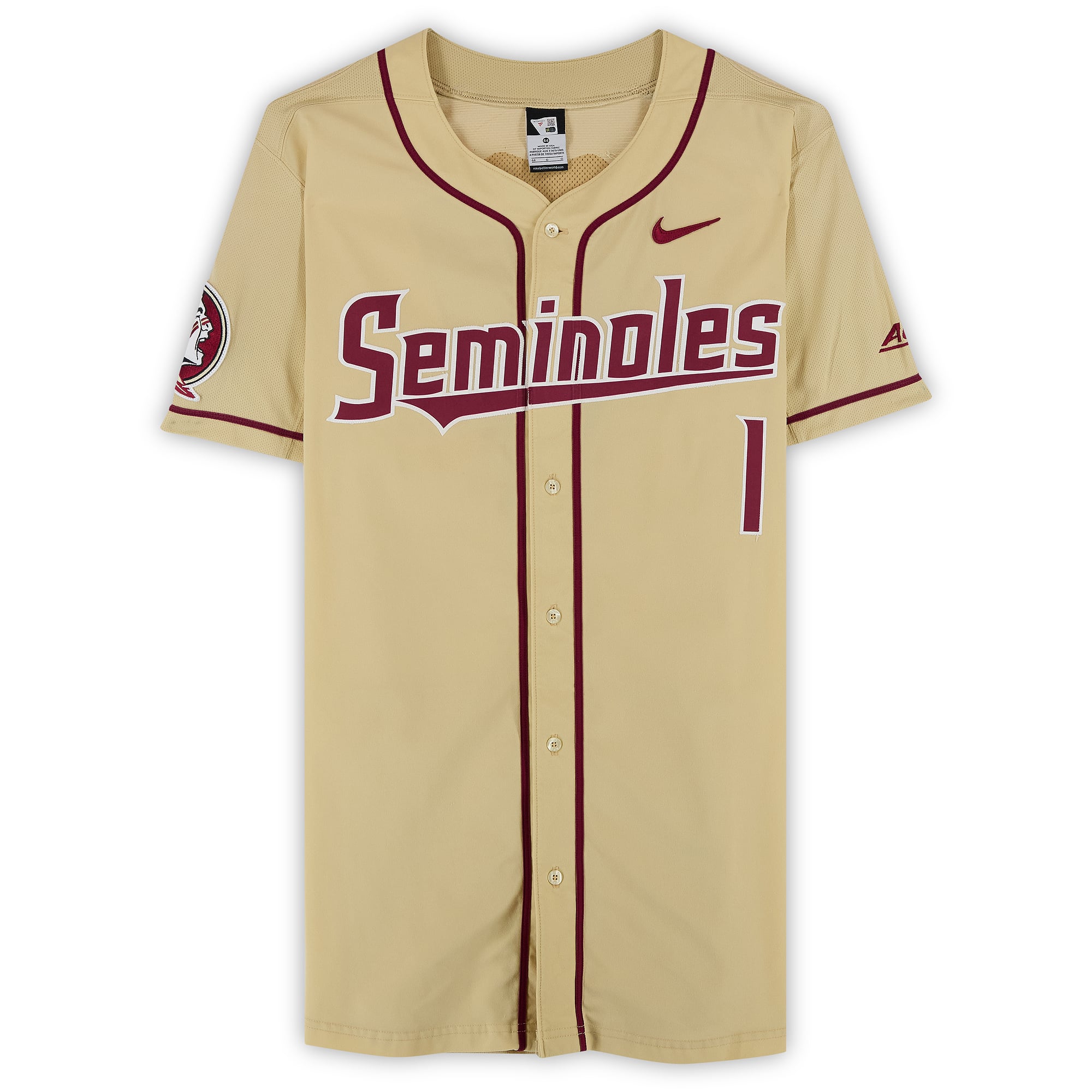Florida State Seminoles Team-Issued #1 Gold Jersey from the Baseball Program - Size 44