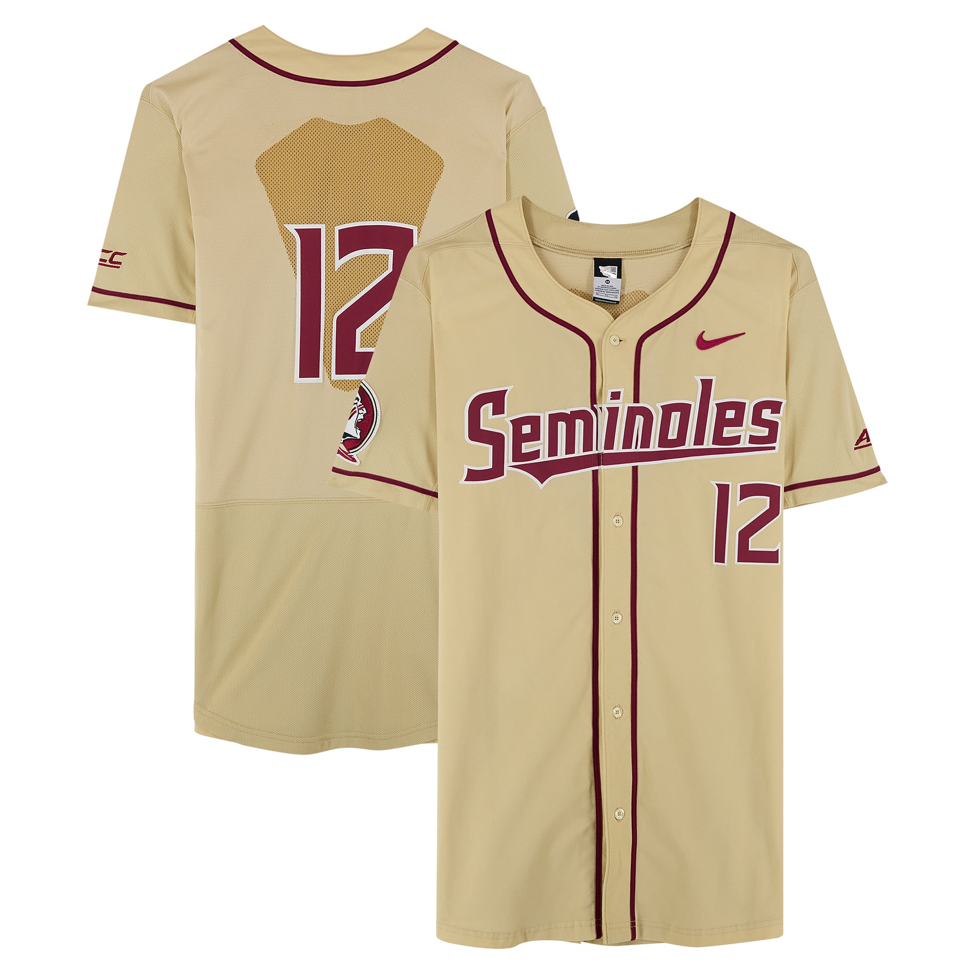 Florida State Seminoles Team-Issued #12 Gold Jersey from the Baseball Program - Size 46