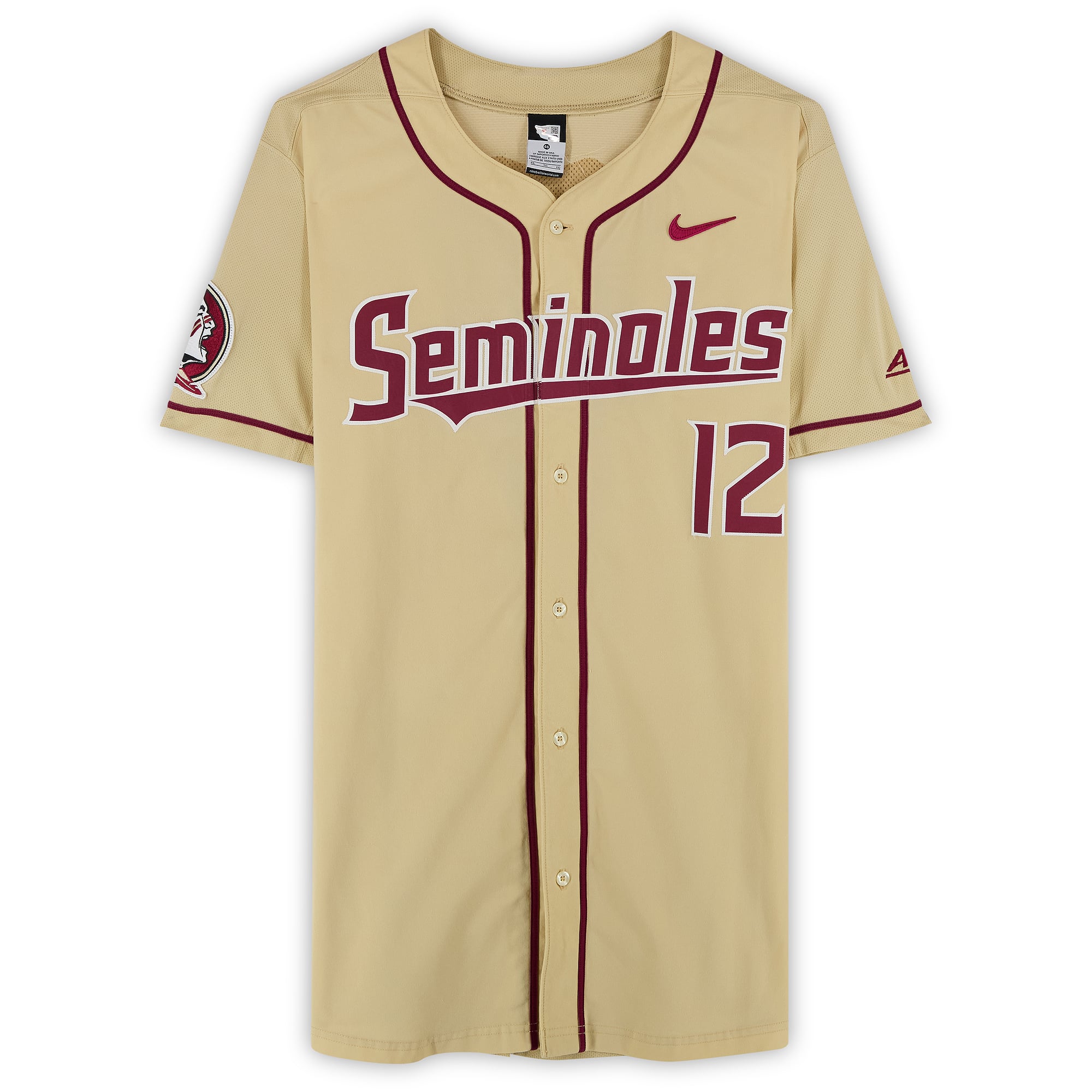 Florida State Seminoles Team-Issued #12 Gold Jersey from the Baseball Program - Size 46
