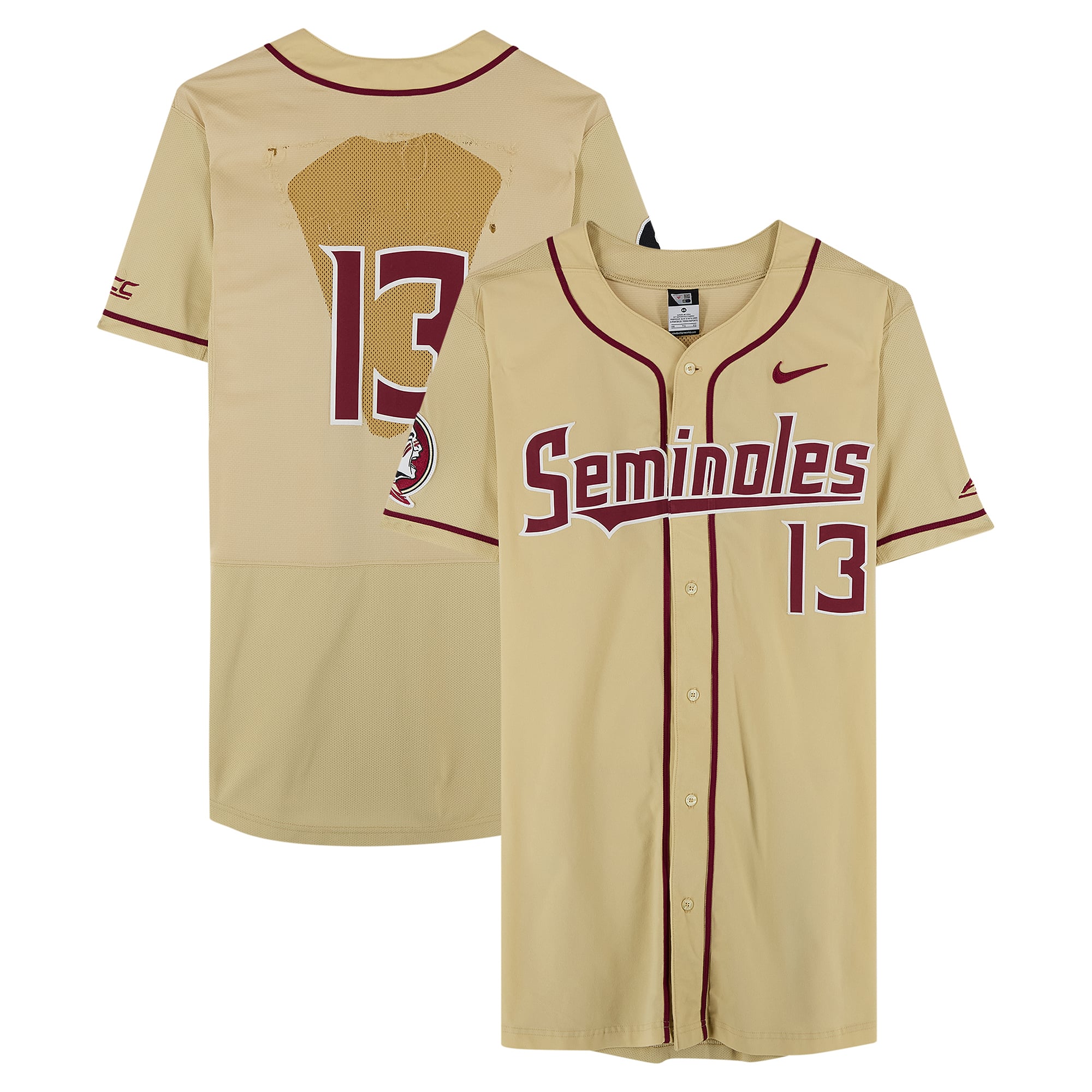 Florida State Seminoles Team-Issued #13 Gold Jersey from the Baseball Program - Size 46