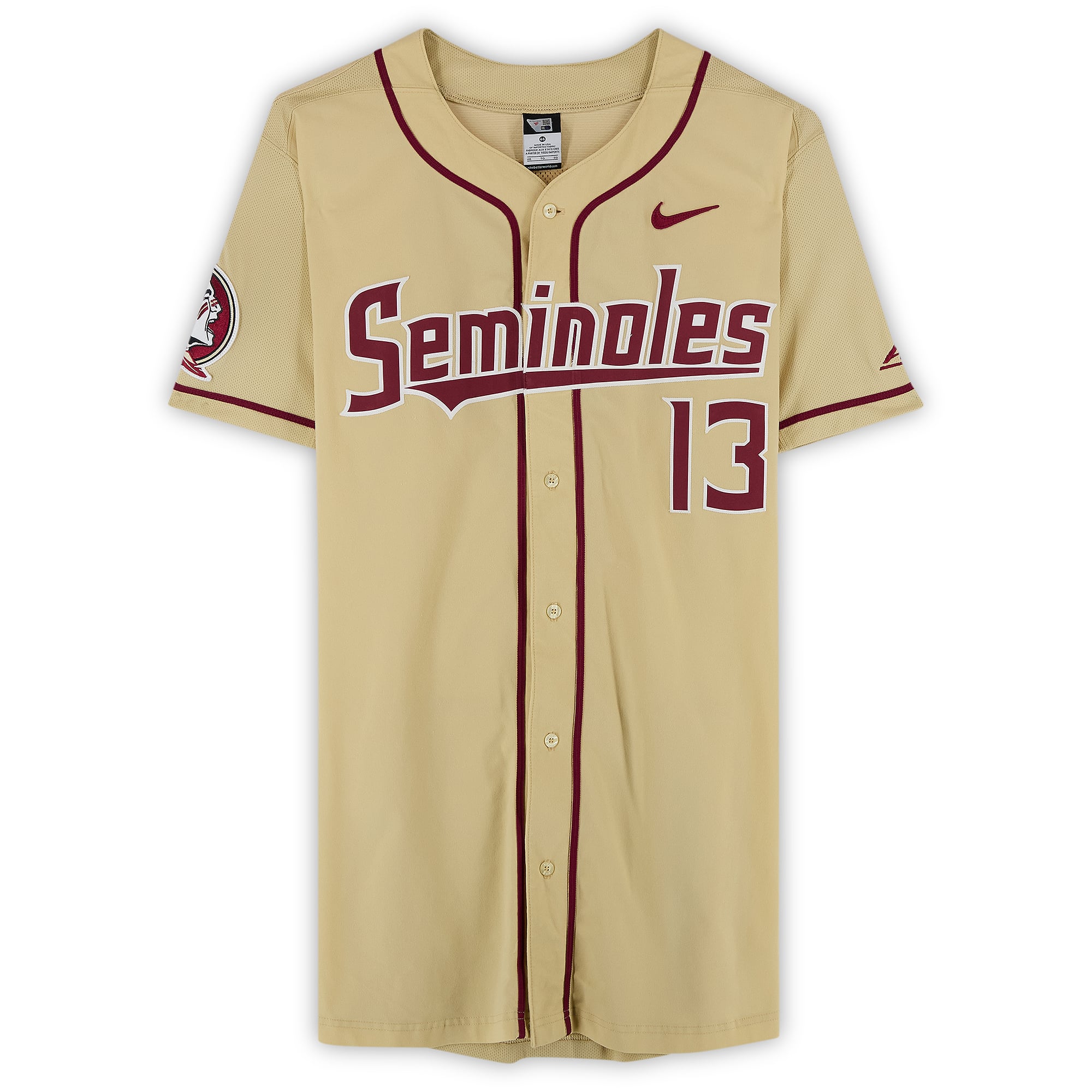 Florida State Seminoles Team-Issued #13 Gold Jersey from the Baseball Program - Size 46