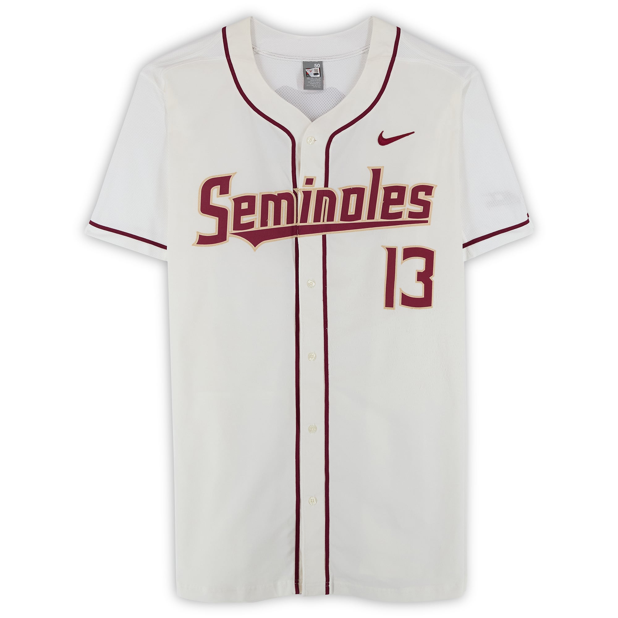 Florida State Seminoles Team-Issued #13 White Jersey from the Baseball Program - Size 50