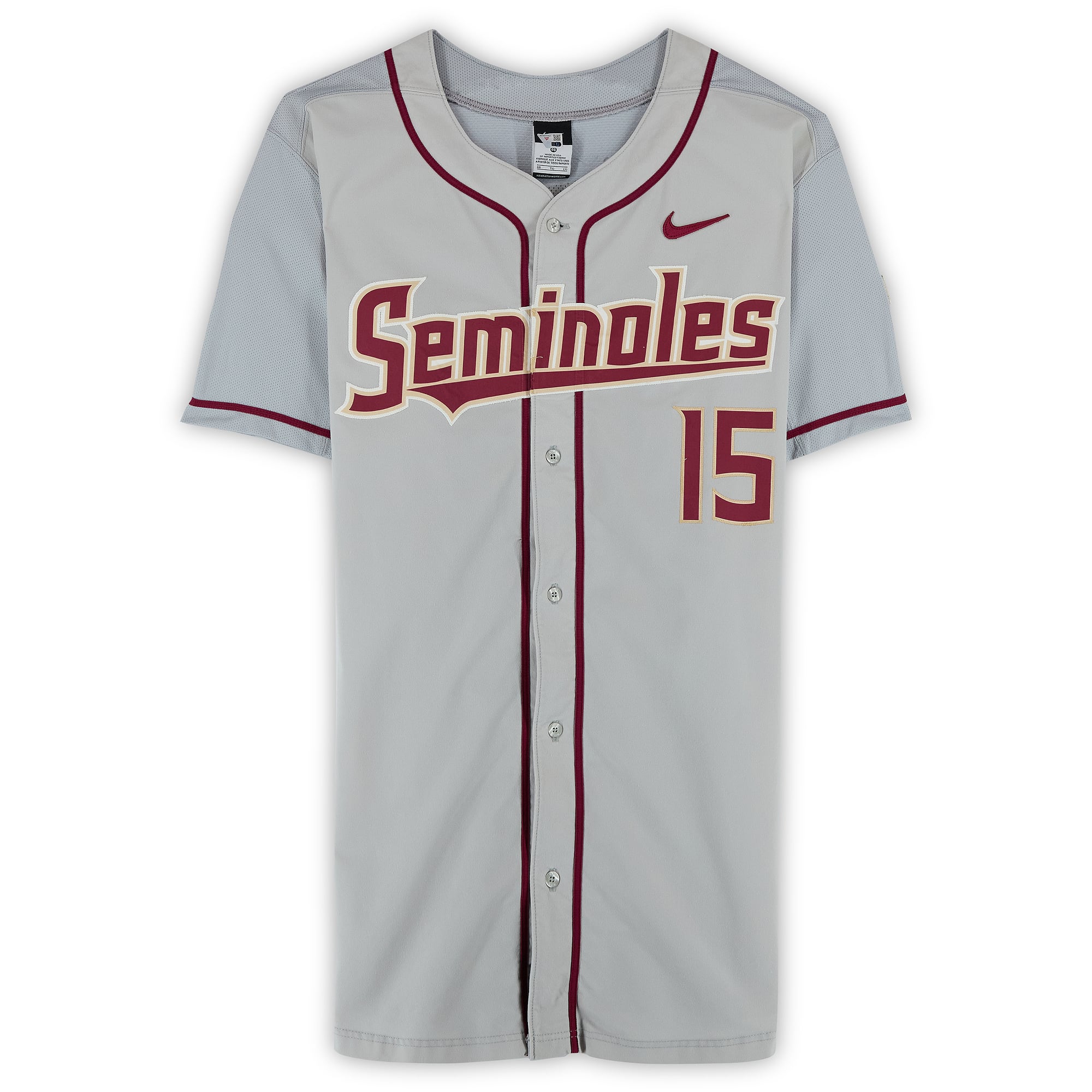 Florida State Seminoles Team-Issued #15 Gray Jersey from the 2017 College World Series - Size 46