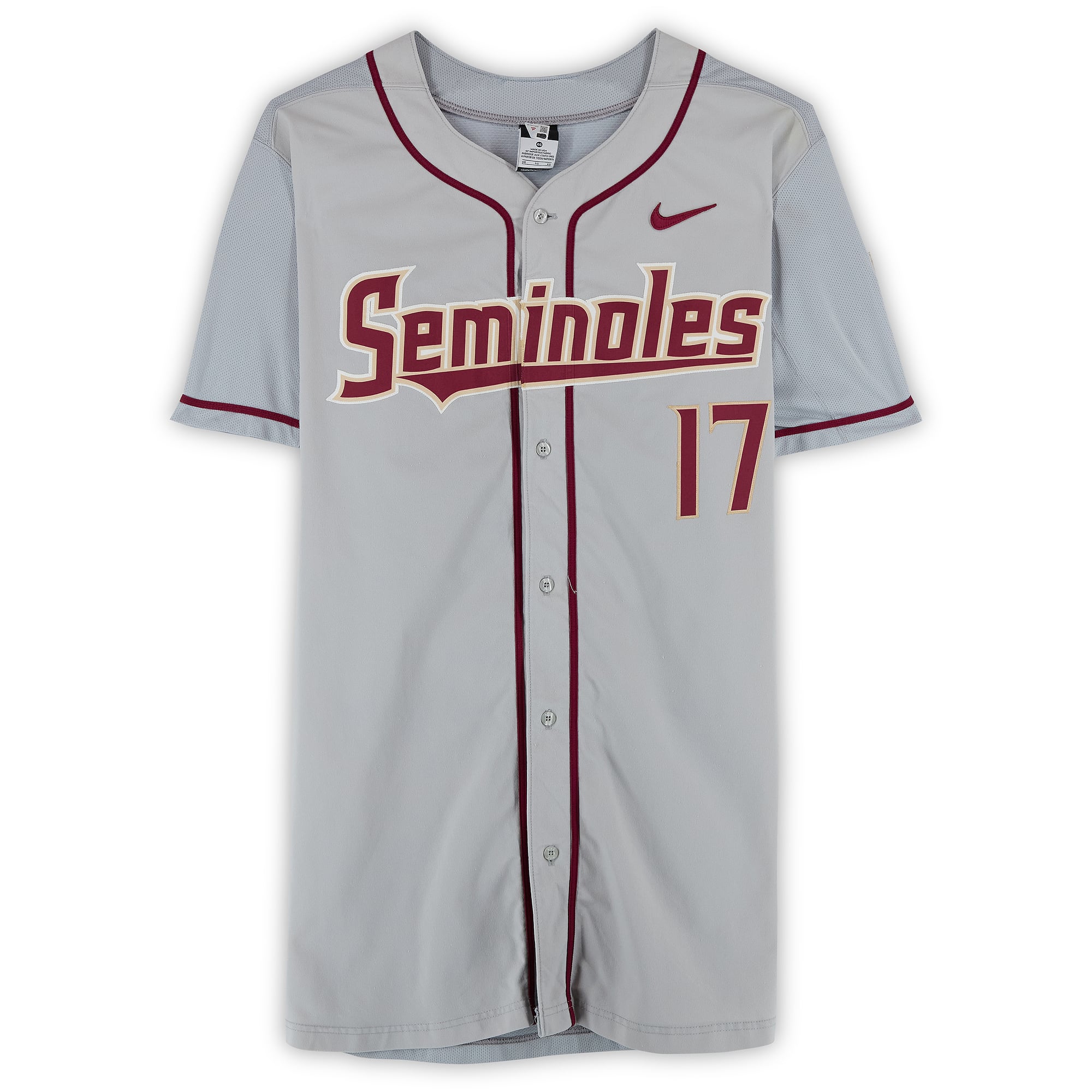 Florida State Seminoles Team-Issued #17 Gray Jersey from the 2017 College World Series - Size 46