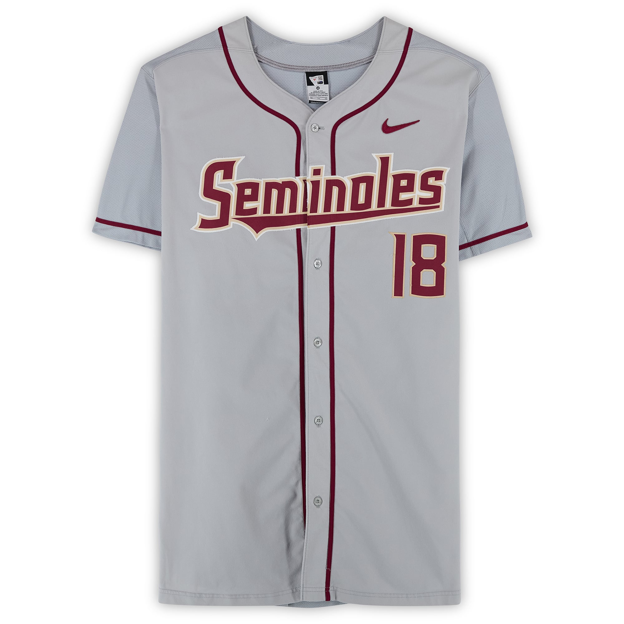 Florida State Seminoles Team-Issued #18 Gray Jersey from the 2017 College World Series - Size 48