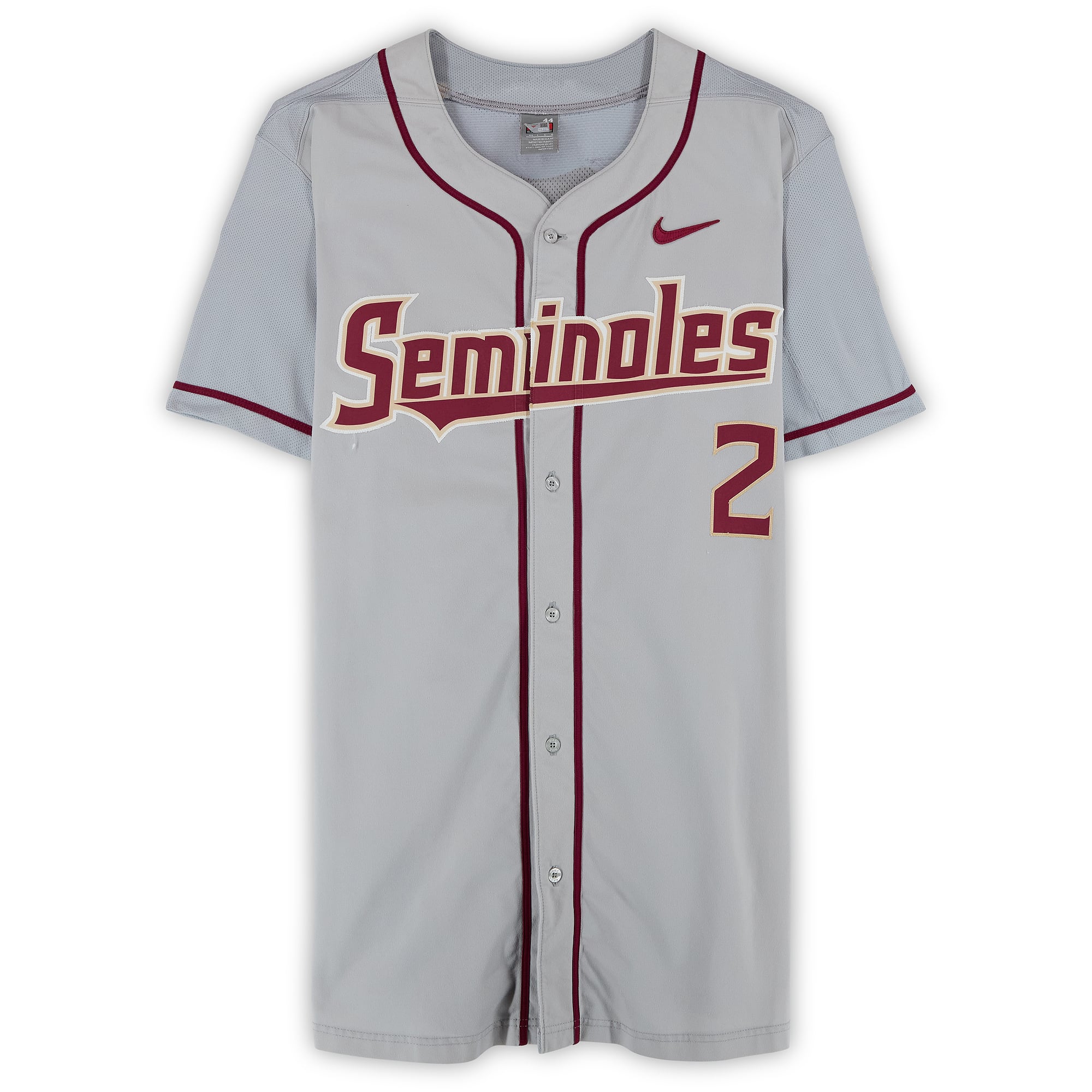 Florida State Seminoles Team-Issued #2 Gray Jersey from the 2017 College World Series - Size 44