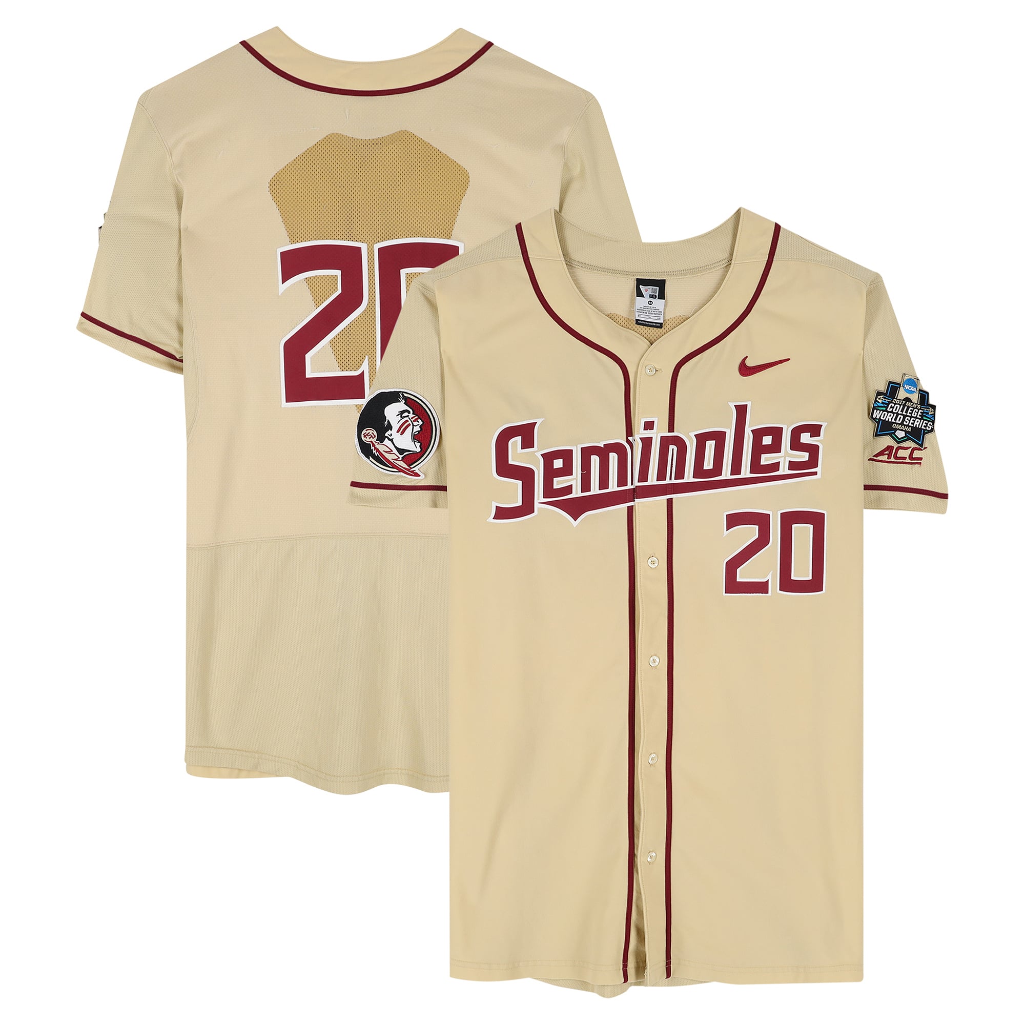 Florida State Seminoles Team-Issued #20 Gold Jersey from the 2017 College World Series - Size 48