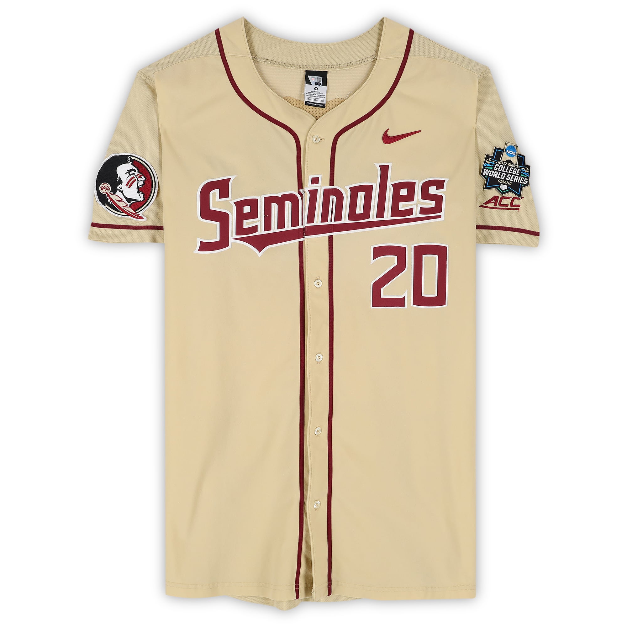 Florida State Seminoles Team-Issued #20 Gold Jersey from the 2017 College World Series - Size 48