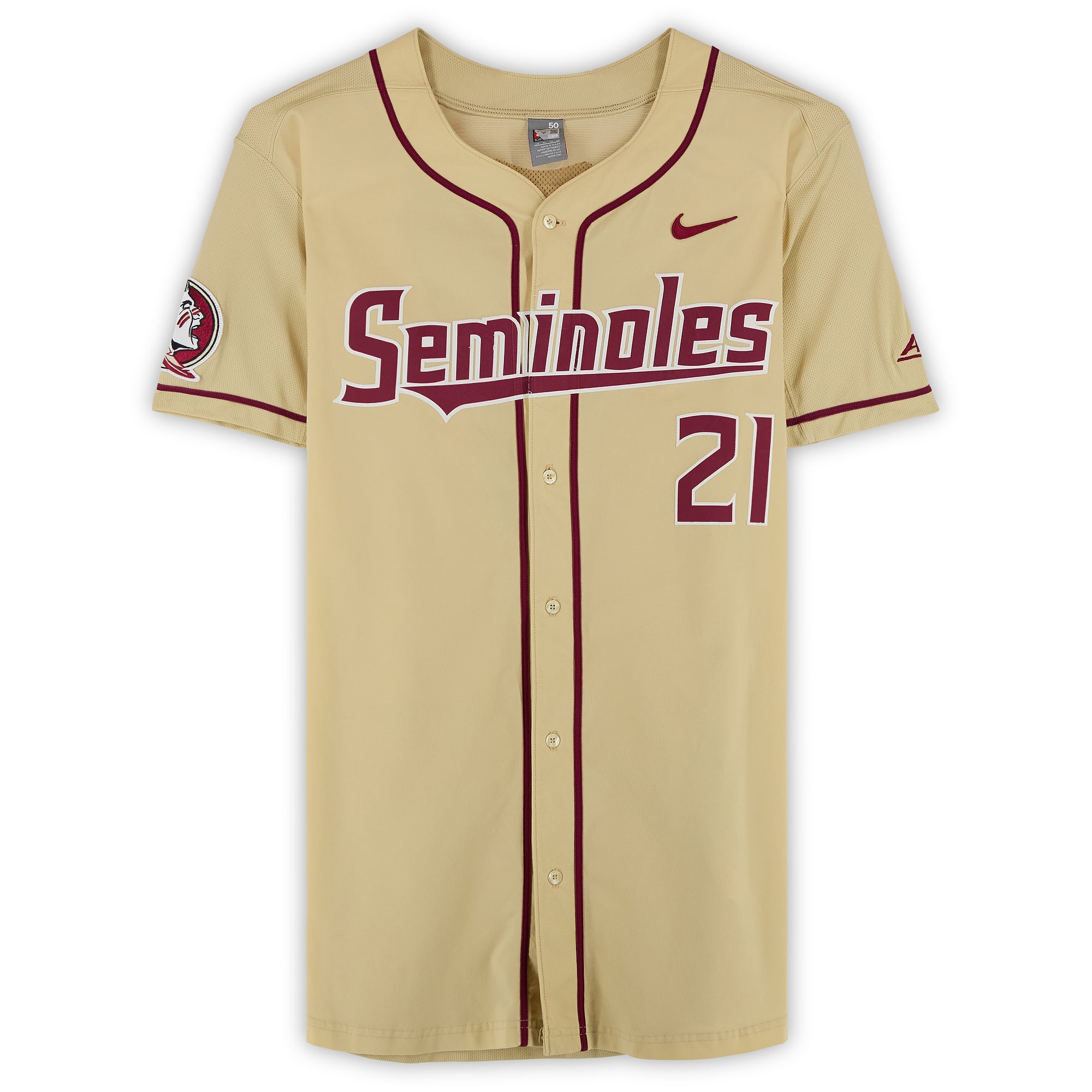 Florida State Seminoles Team-Issued #21 Gold Jersey from the Baseball Program - Size 50