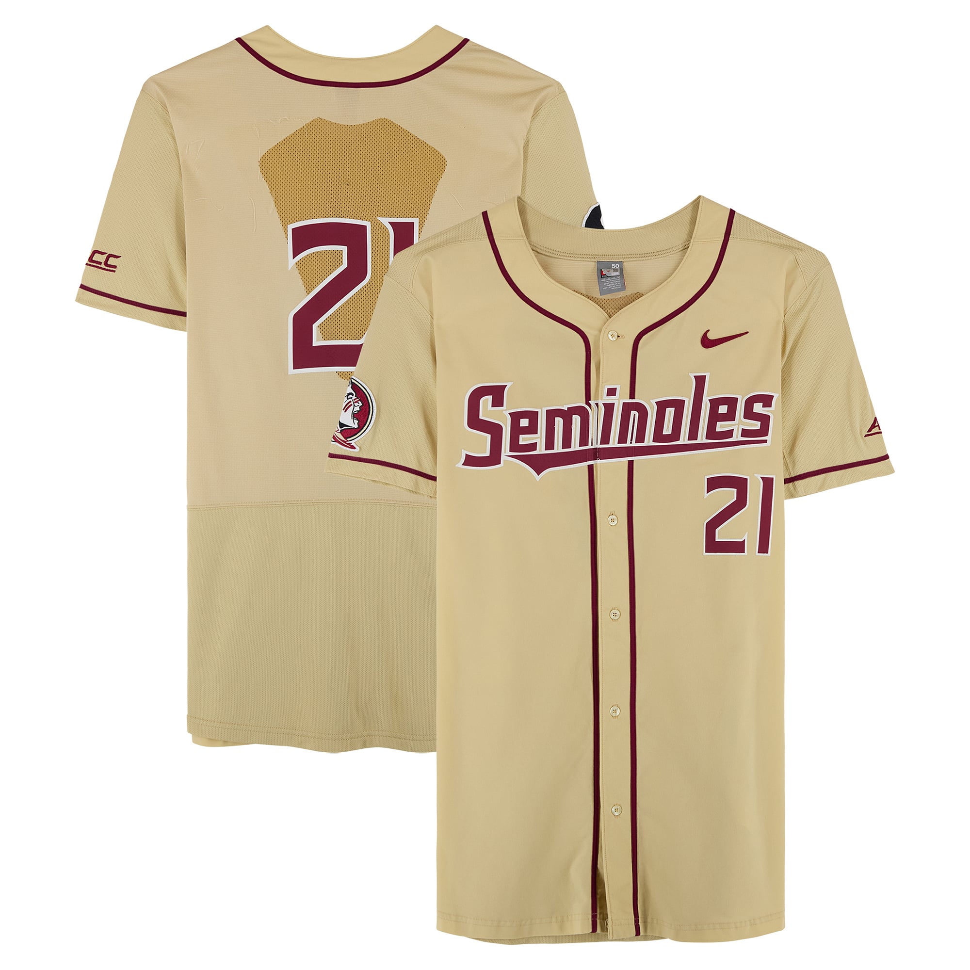 Florida State Seminoles Team-Issued #21 Gold Jersey from the Baseball Program - Size 50