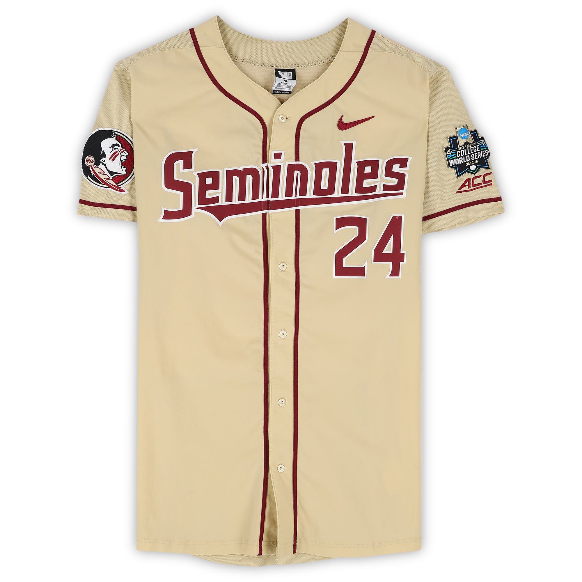 Florida State Seminoles Team-Issued #24 Gold Jersey from the 2017 College World Series - Size 44