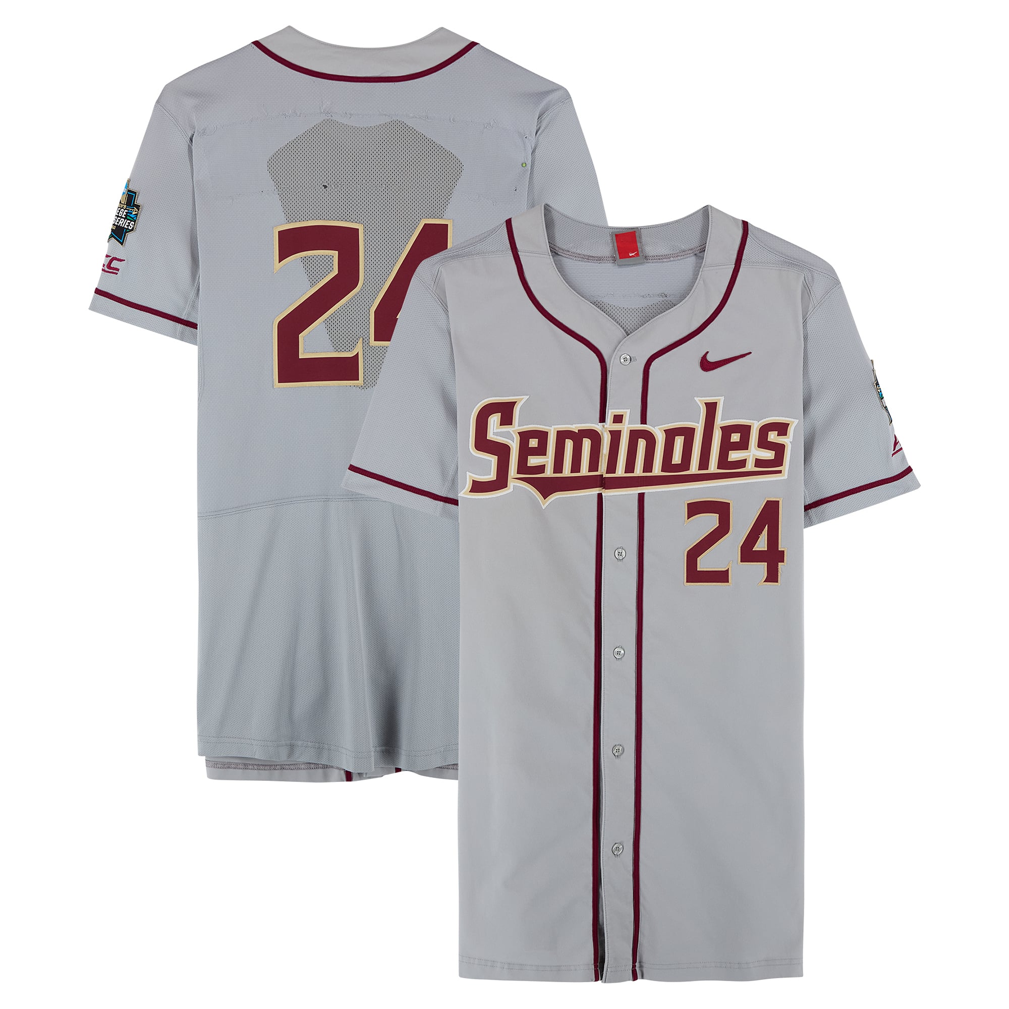 Florida State Seminoles Team-Issued #24 Gray Jersey from the 2017 College World Series - Size 44
