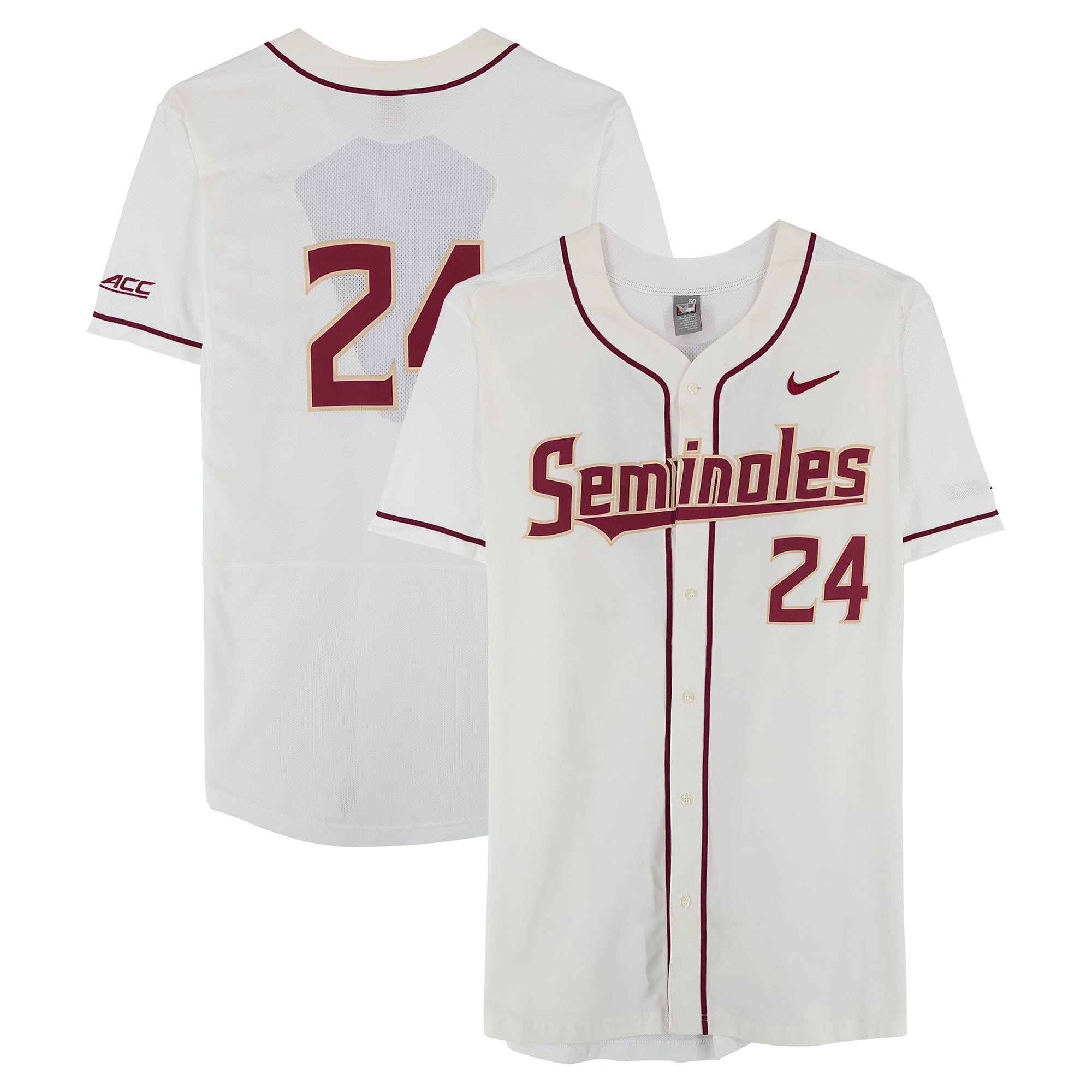 Florida State Seminoles Team-Issued #24 White Jersey from the Baseball Program - Size 50