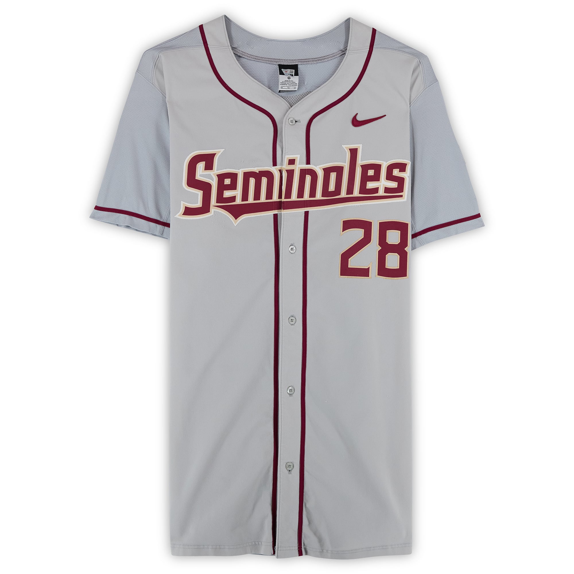 Florida State Seminoles Team-Issued #28 Gray Jersey from the 2017 College World Series - Size 48