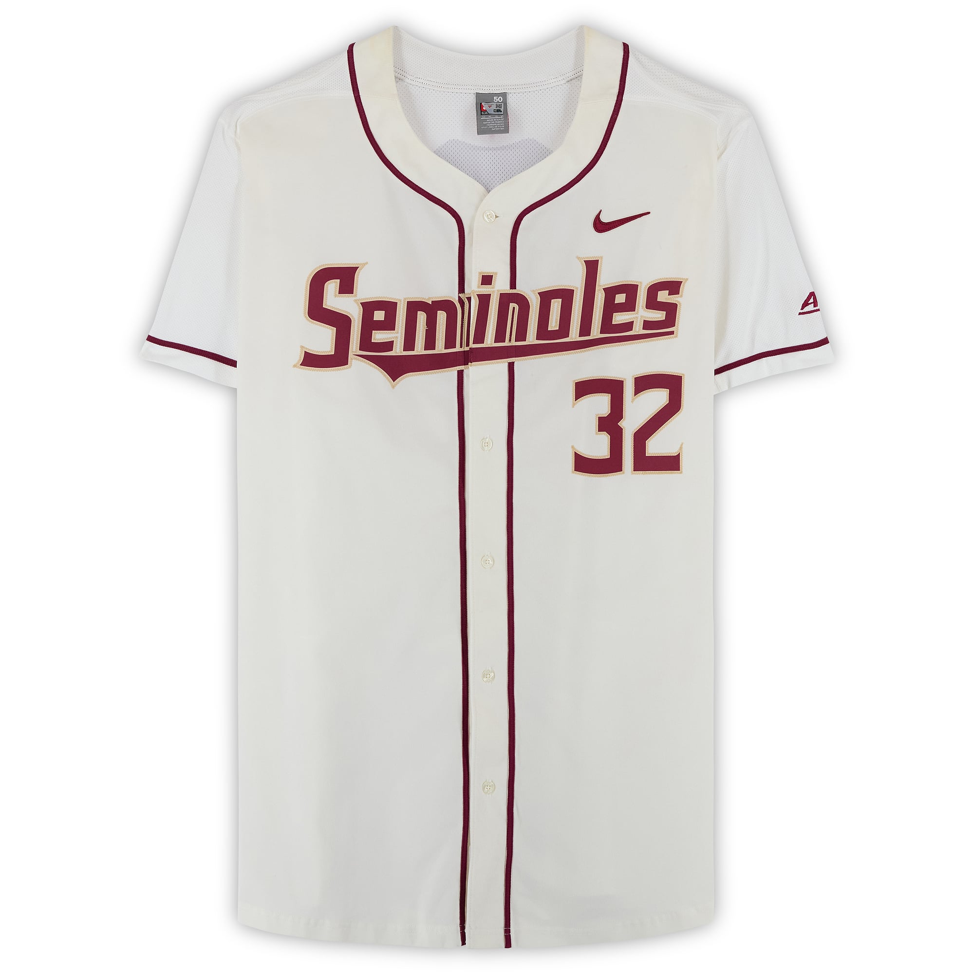 Florida State Seminoles Team-Issued #32 White Jersey from the Baseball Program - Size 50