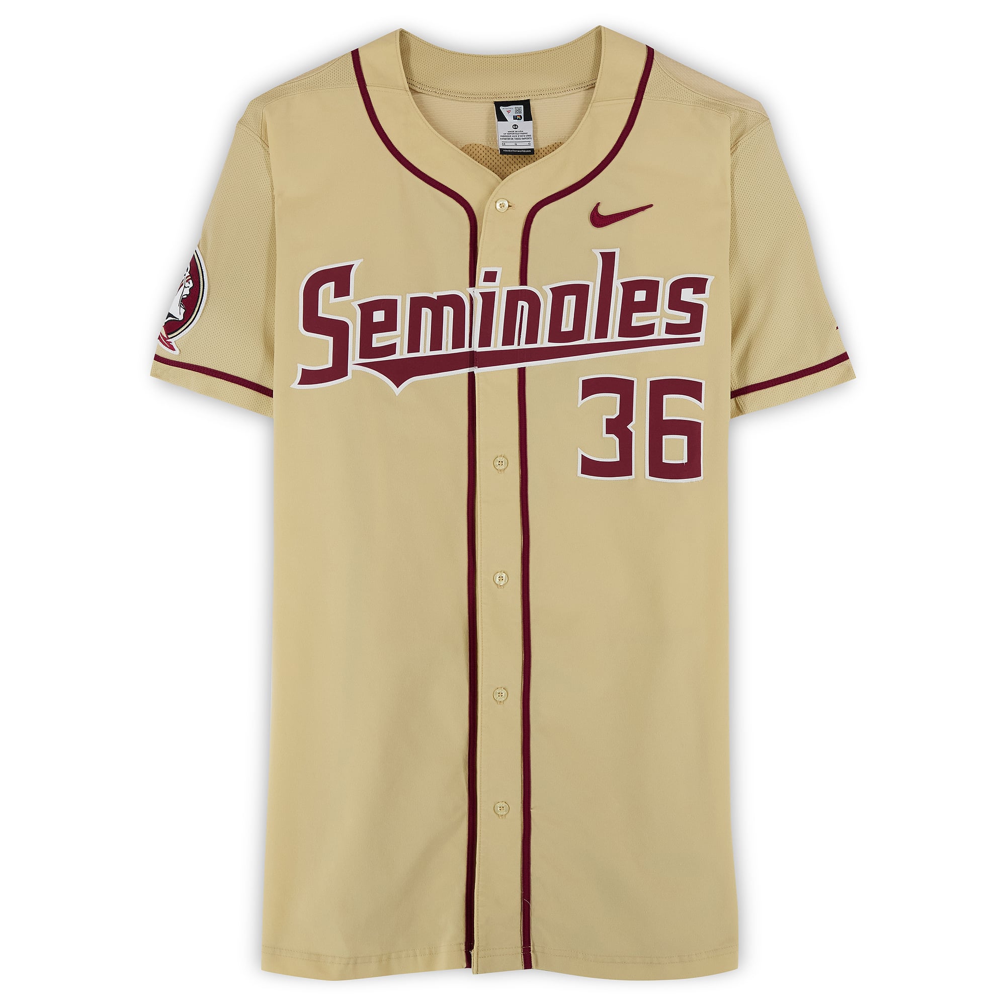 Florida State Seminoles Team-Issued #36 Gold Jersey from the Baseball Program