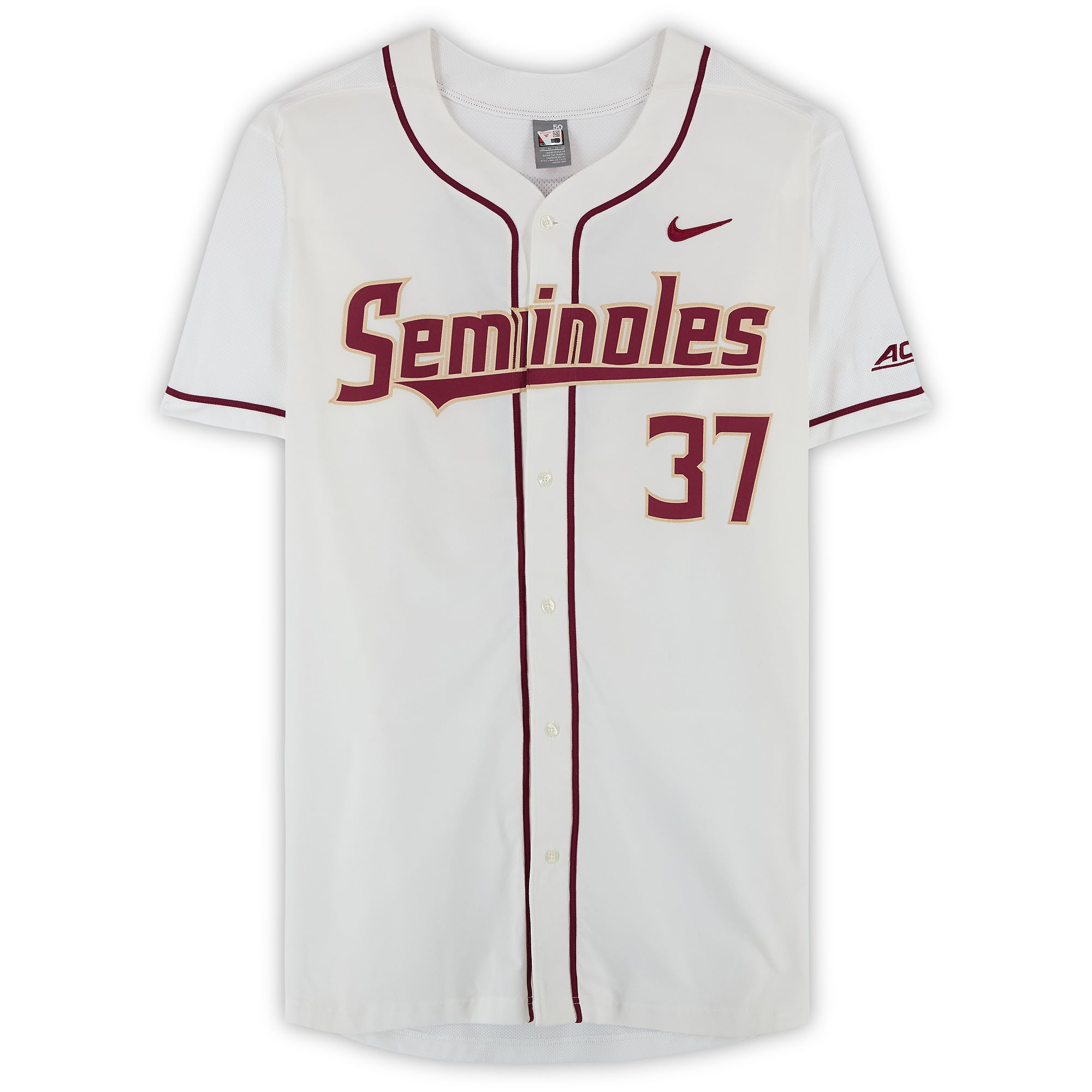 Florida State Seminoles Team-Issued #37 White Jersey from the Baseball Program - Size 50