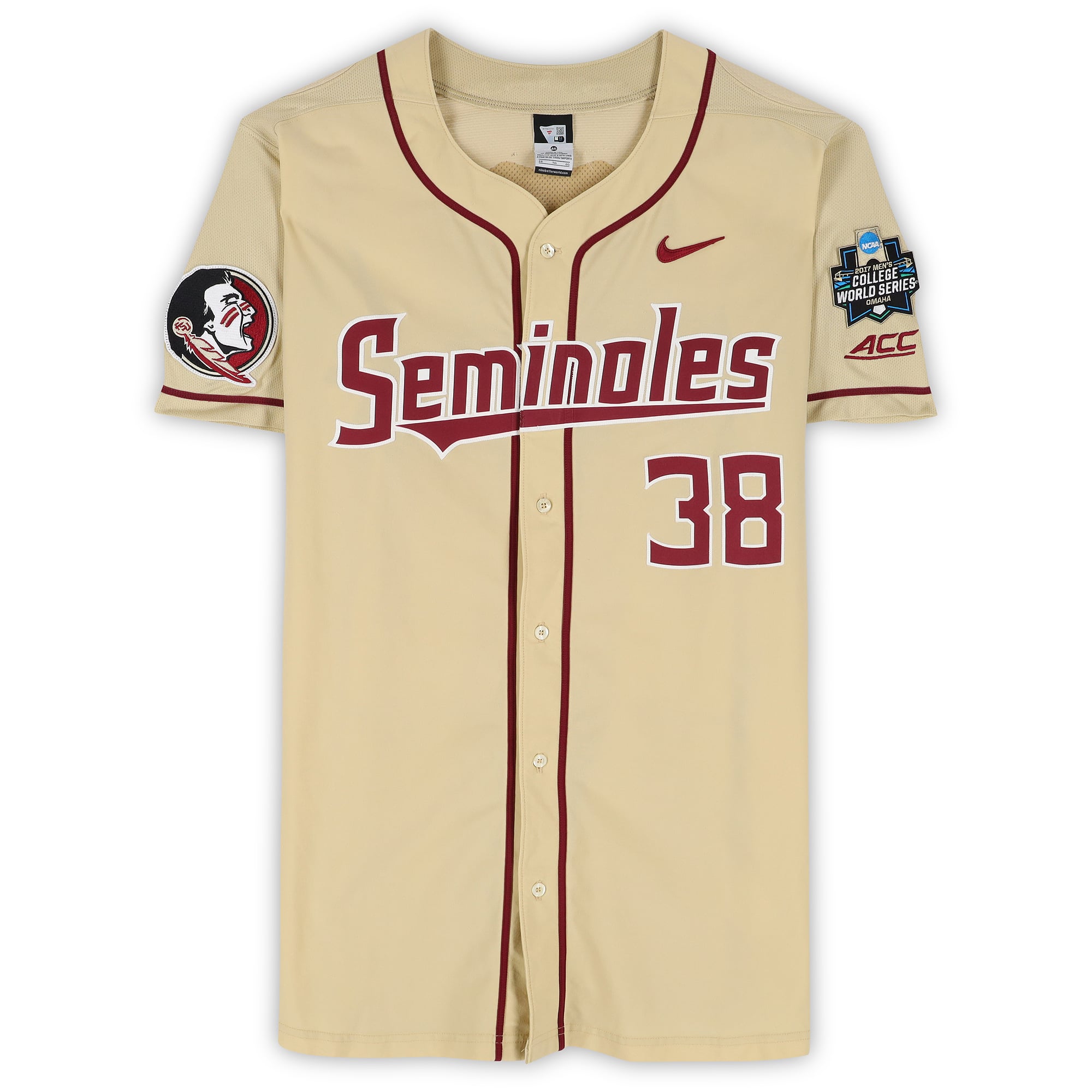 Florida State Seminoles Team-Issued #38 Gold Jersey from the 2017 College World Series - Size 46