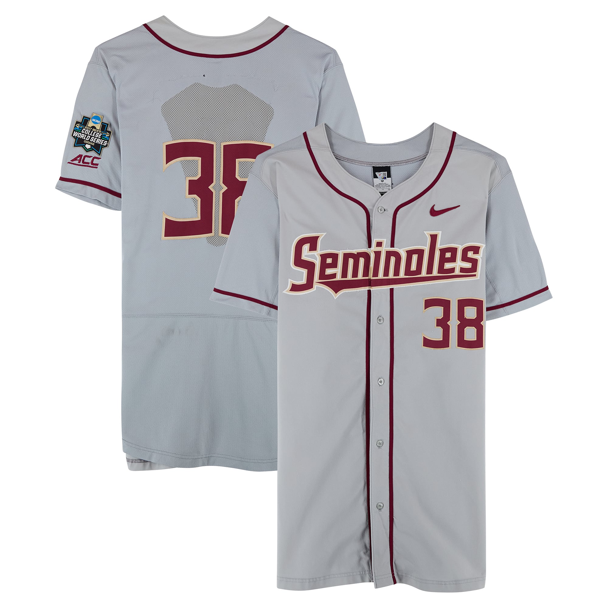 Florida State Seminoles Team-Issued #38 Jersey from the 2017 College World Series