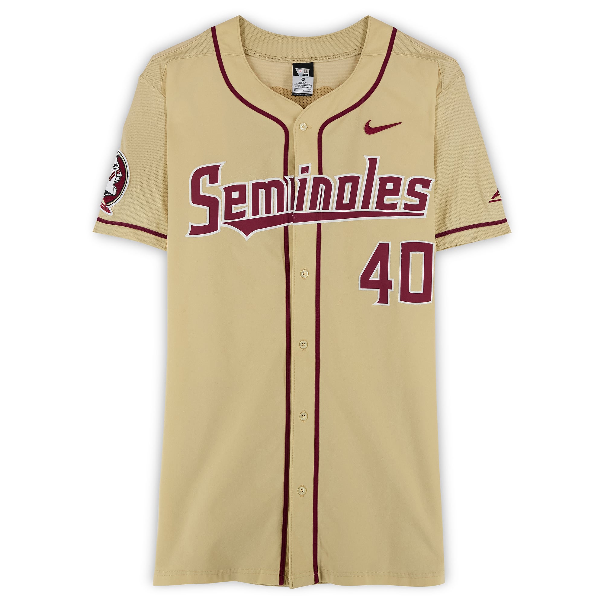 Florida State Seminoles Team-Issued #40 Gold Jersey from the Baseball Program - Size 46
