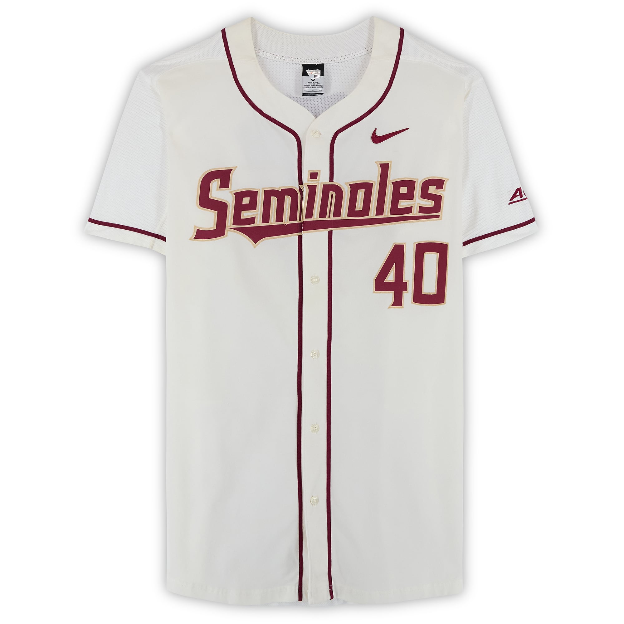 Florida State Seminoles Team-Issued #40 White Jersey from the Baseball Program - Size 46