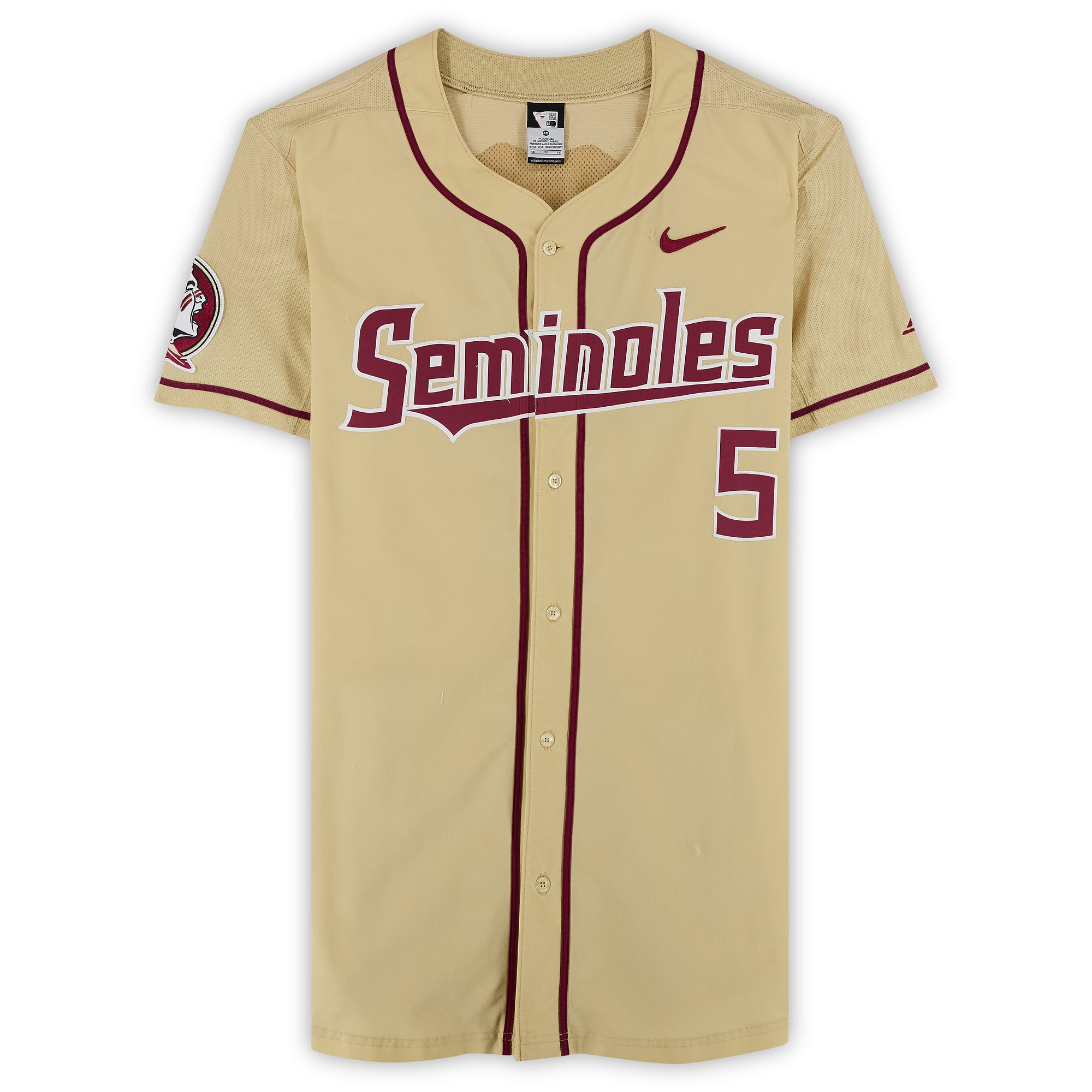 Florida State Seminoles Team-Issued #5 Gold Jersey from the Baseball Program - Size 46