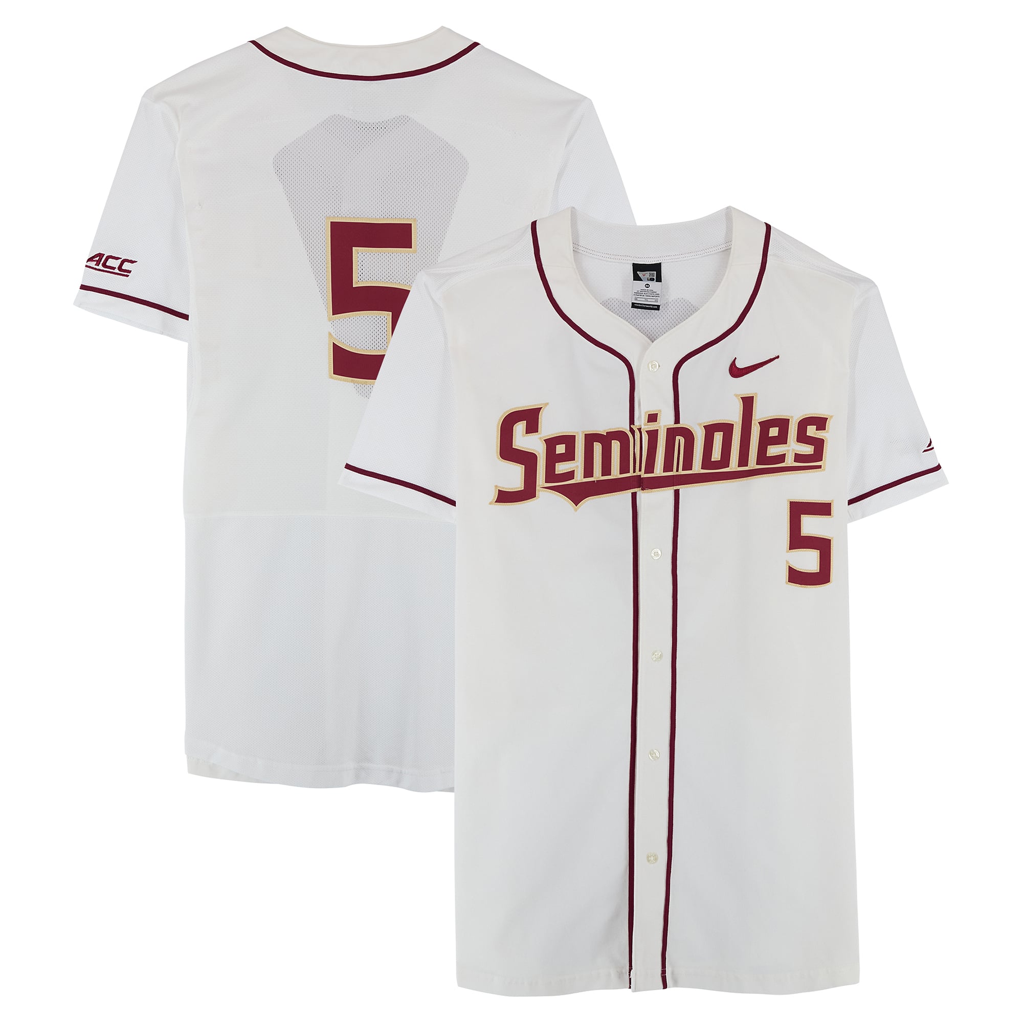Florida State Seminoles Team-Issued #5 White Jersey from the Baseball Program - Size 46