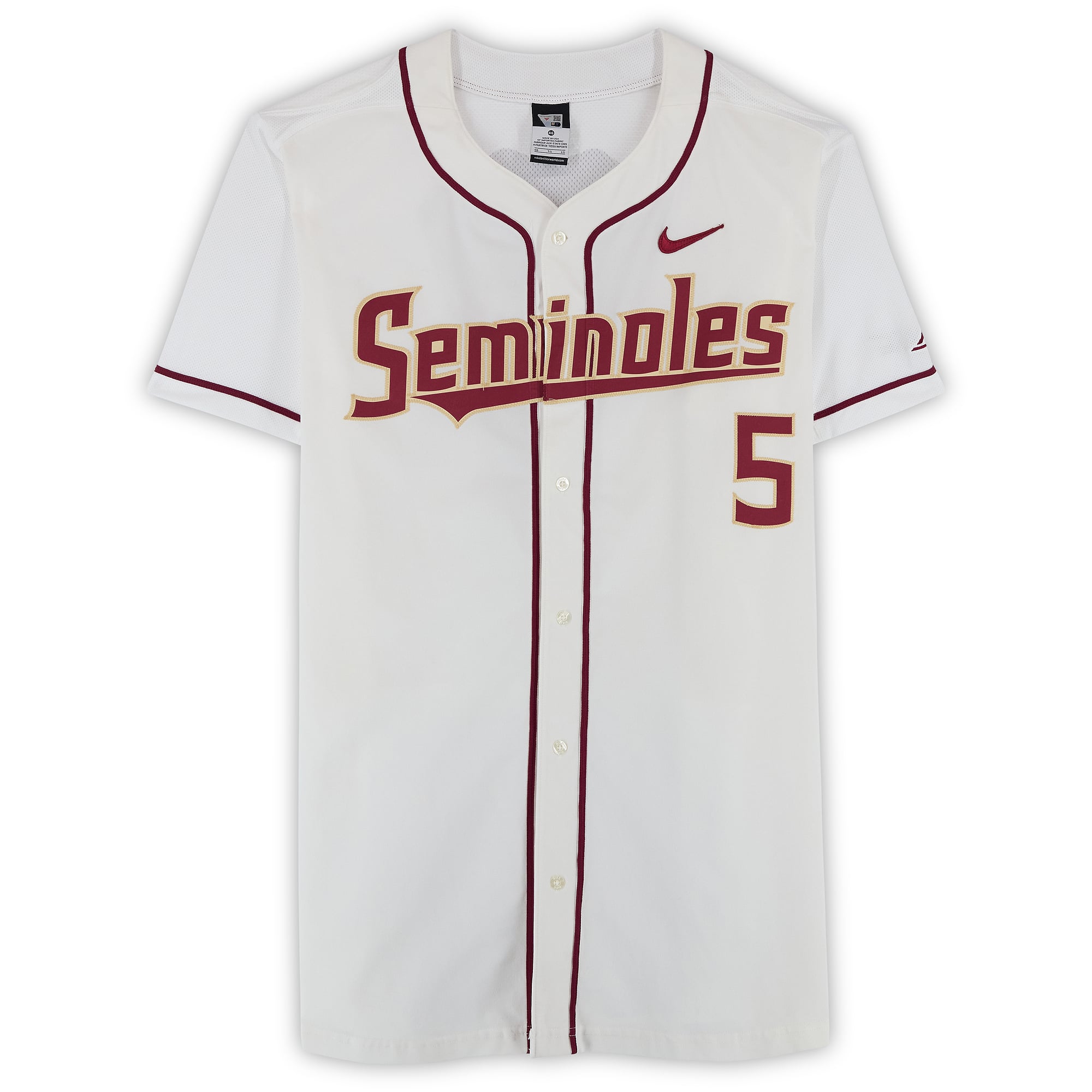 Florida State Seminoles Team-Issued #5 White Jersey from the Baseball Program - Size 46
