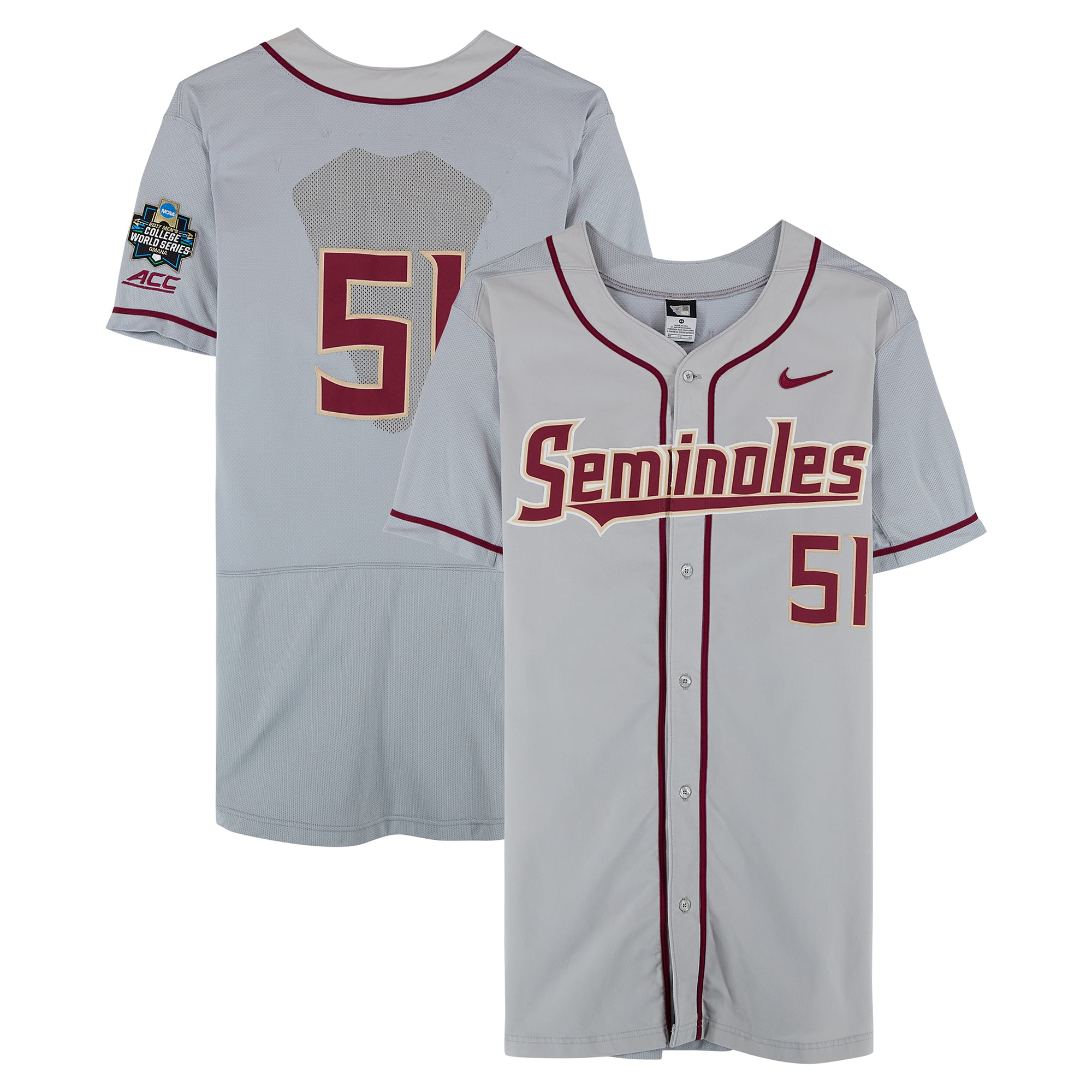 Florida State Seminoles Team-Issued #51 Gray Jersey from the 2017 College World Series - Size 48