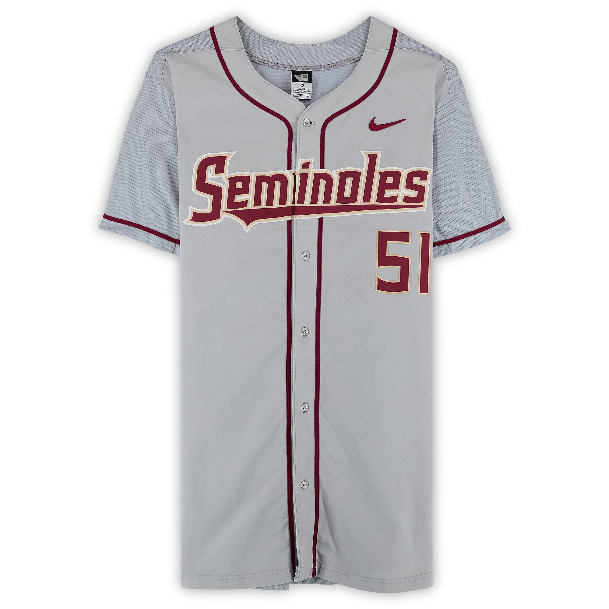 Florida State Seminoles Team-Issued #51 Gray Jersey from the 2017 College World Series - Size 48
