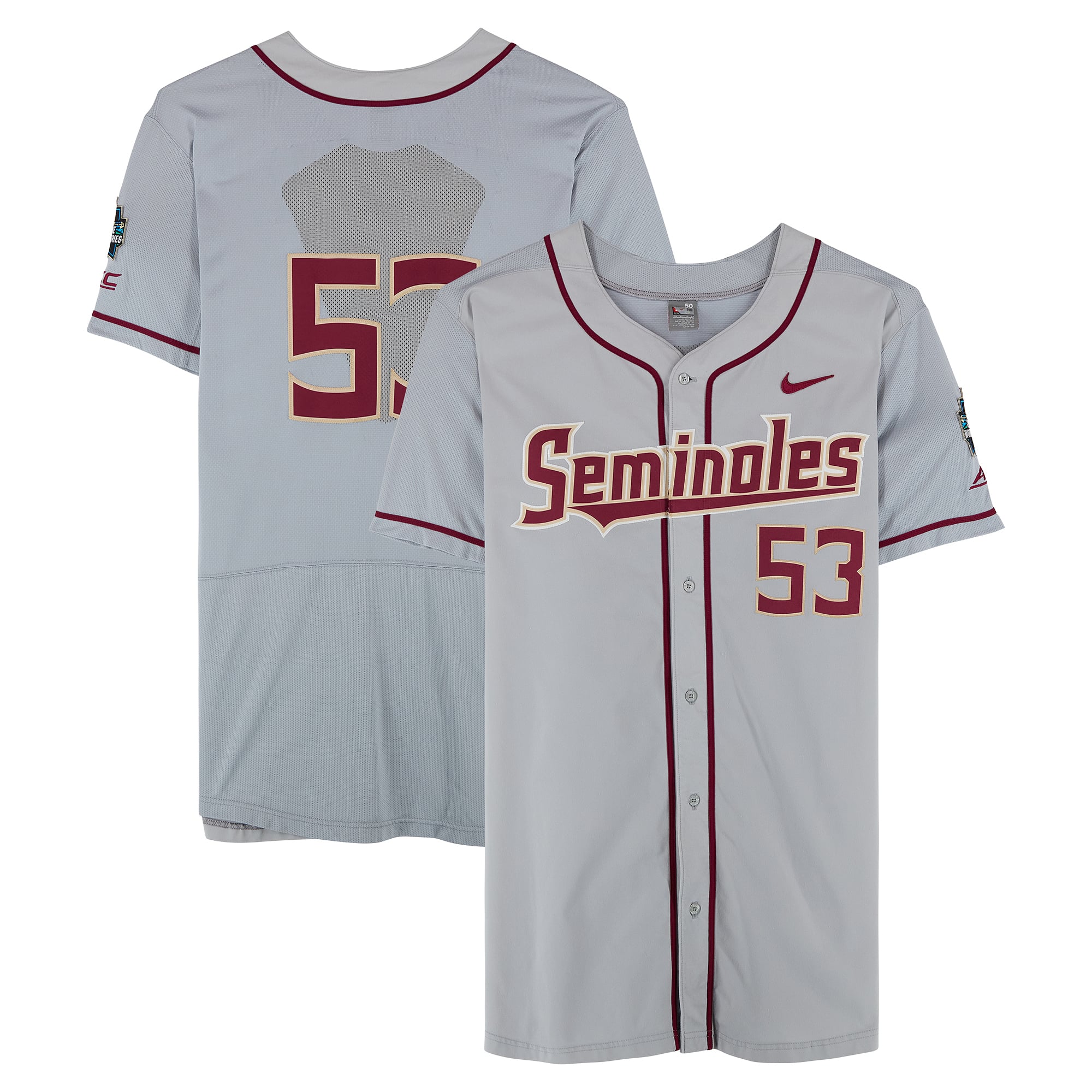 Florida State Seminoles Team-Issued #53 Gray Jersey from the 2017 College World Series - Size 50