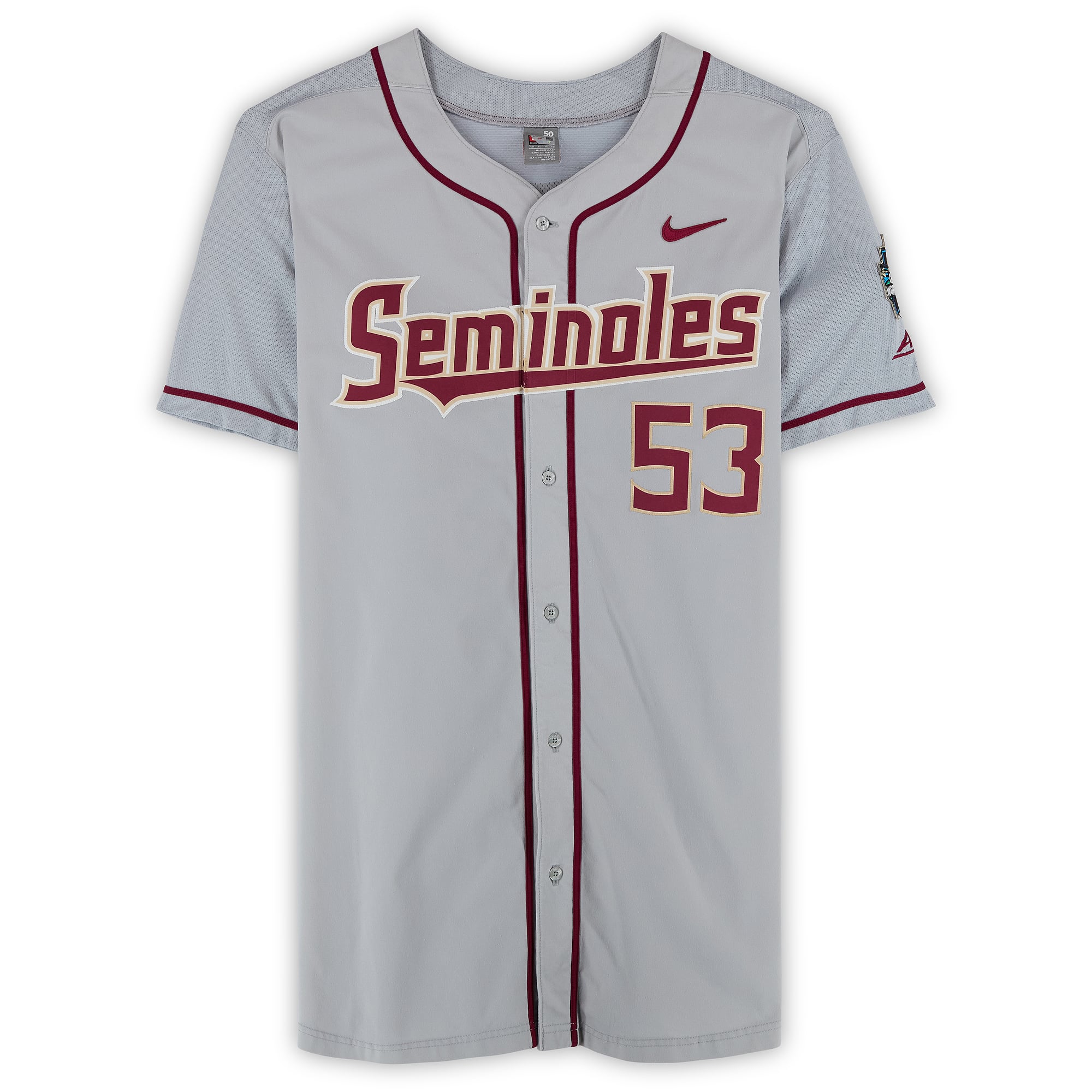 Florida State Seminoles Team-Issued #53 Gray Jersey from the 2017 College World Series - Size 50
