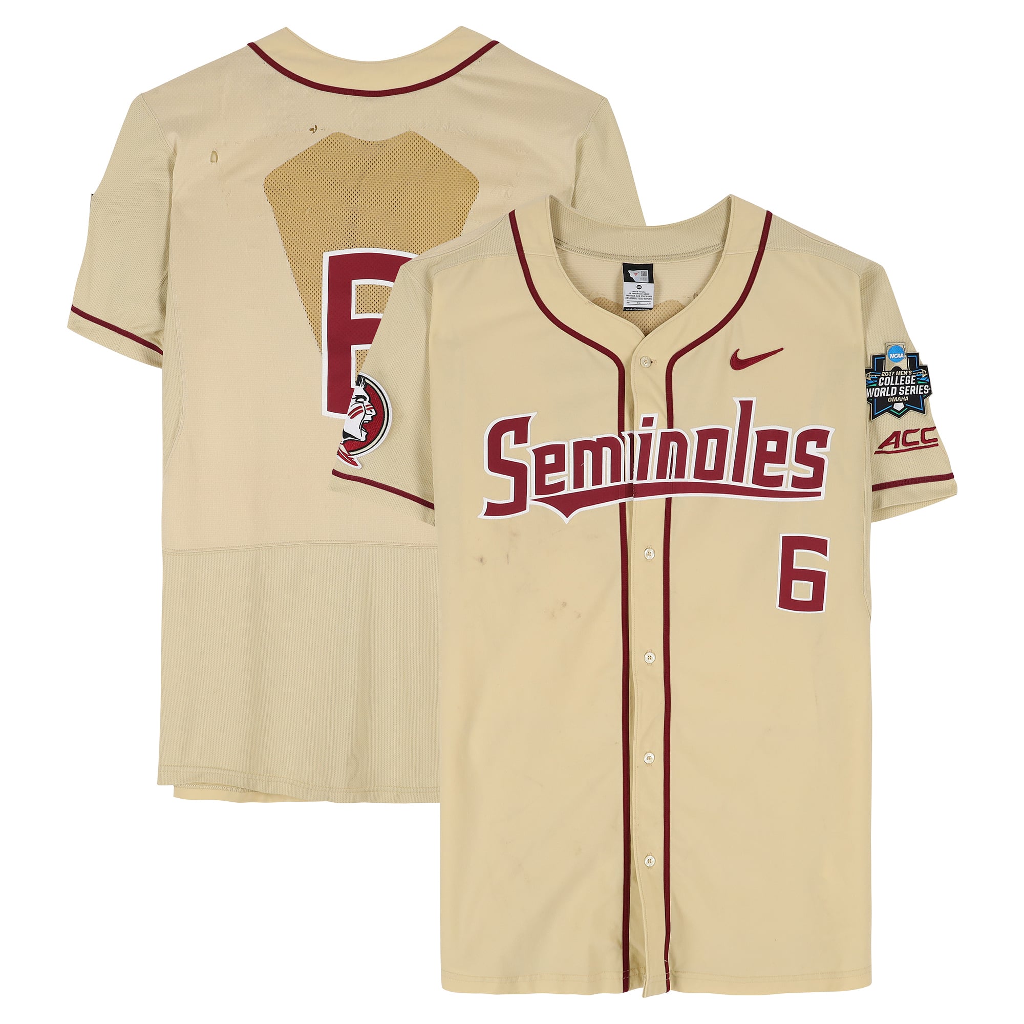 Florida State Seminoles Team-Issued #6 Gold Jersey from the 2017 College World Series - Size 46