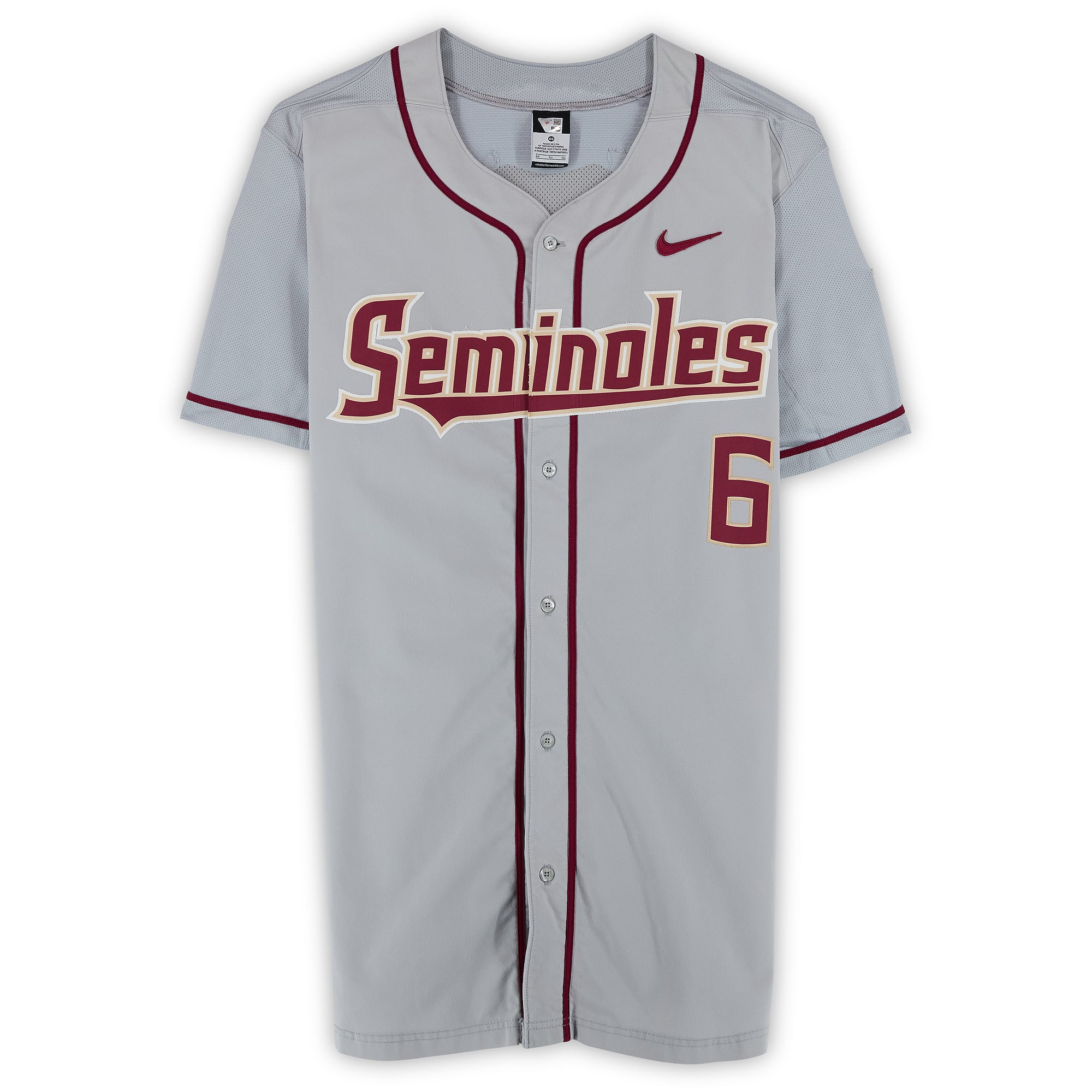 Florida State Seminoles Team-Issued #6 Gray Jersey from the 2017 College World Series - Size 46