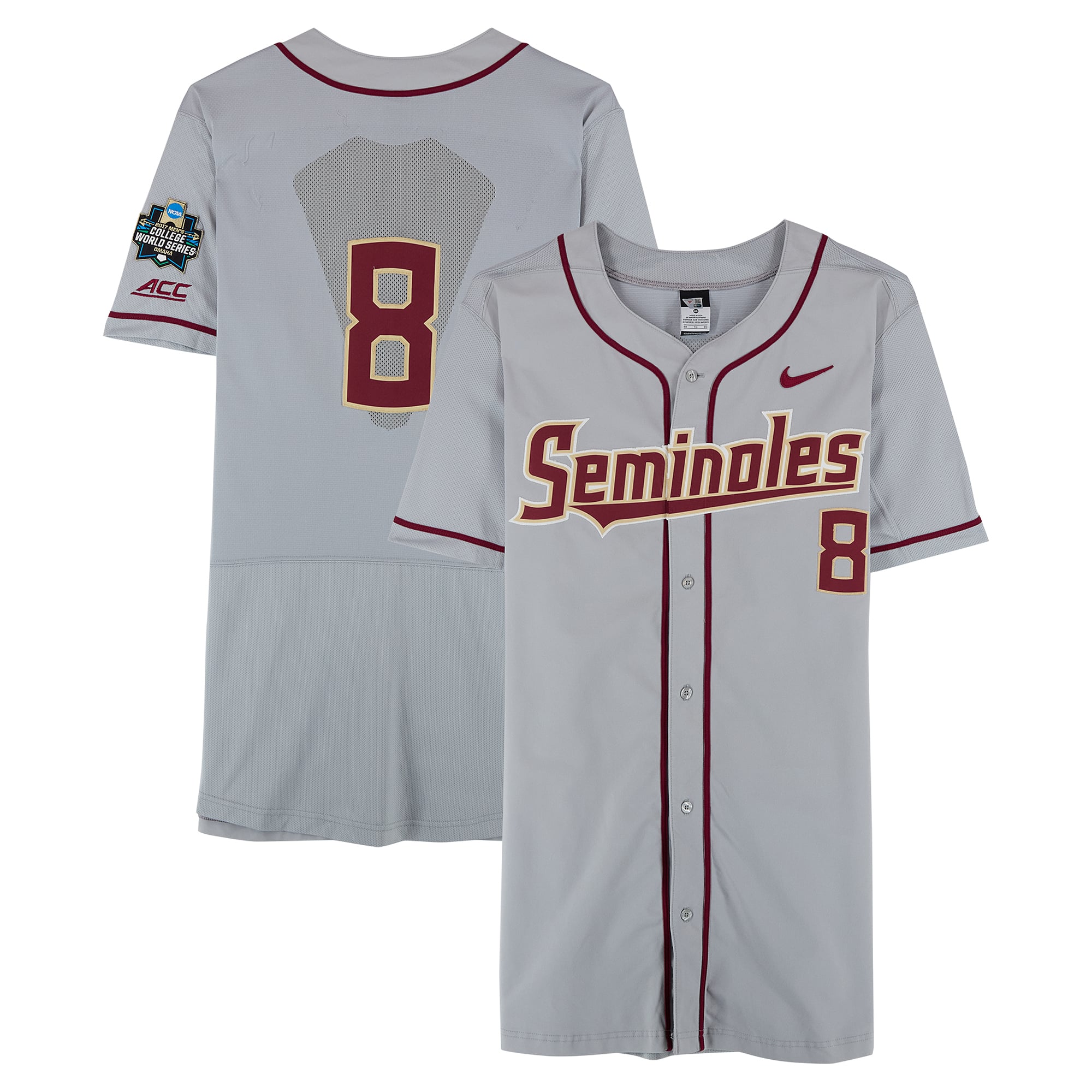 Florida State Seminoles Team-Issued #8 Gray Jersey from the 2017 College World Series - Size 48
