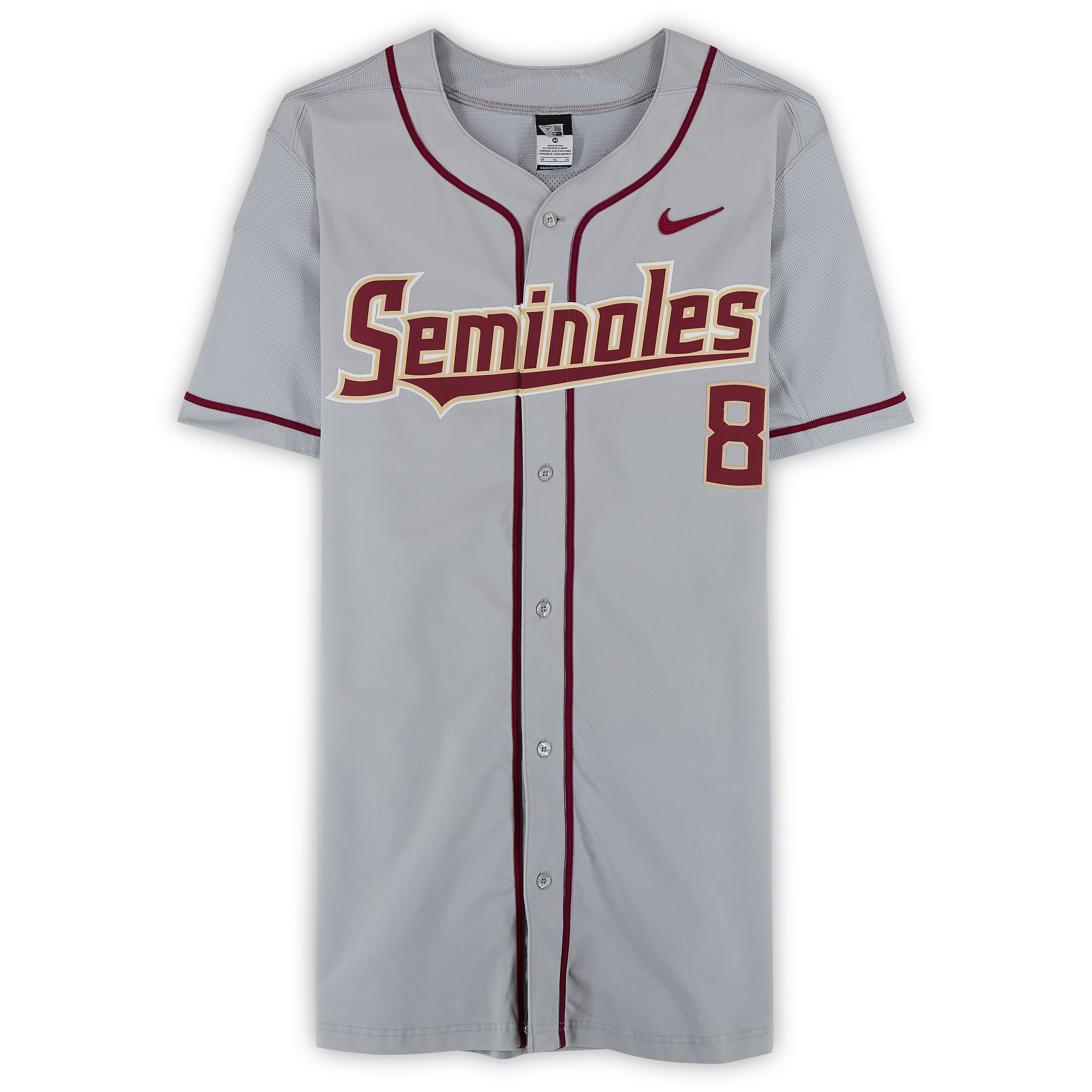 Florida State Seminoles Team-Issued #8 Gray Jersey from the 2017 College World Series - Size 48