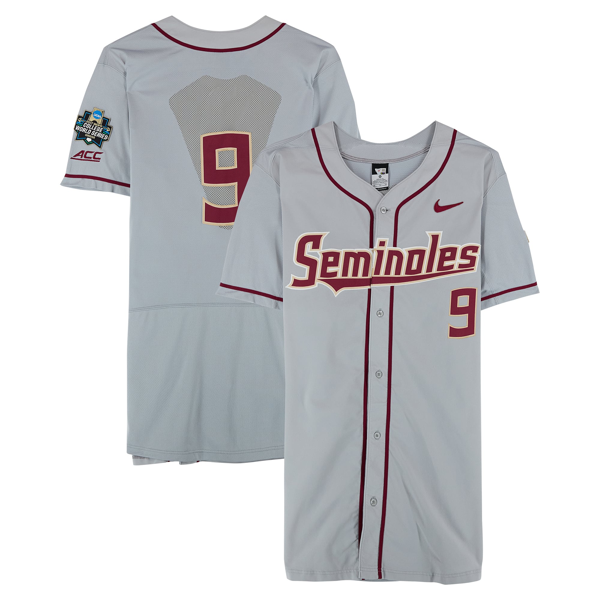 Florida State Seminoles Team-Issued #9 Gray Jersey from the 2017 College World Series - Size 48