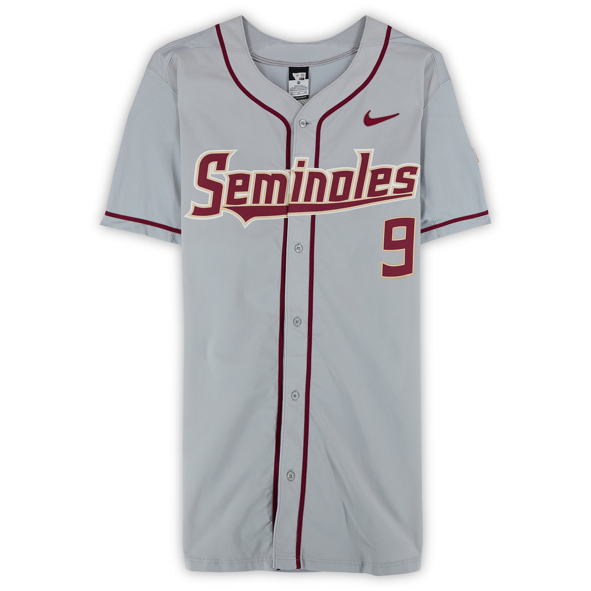 Florida State Seminoles Team-Issued #9 Gray Jersey from the 2017 College World Series - Size 48