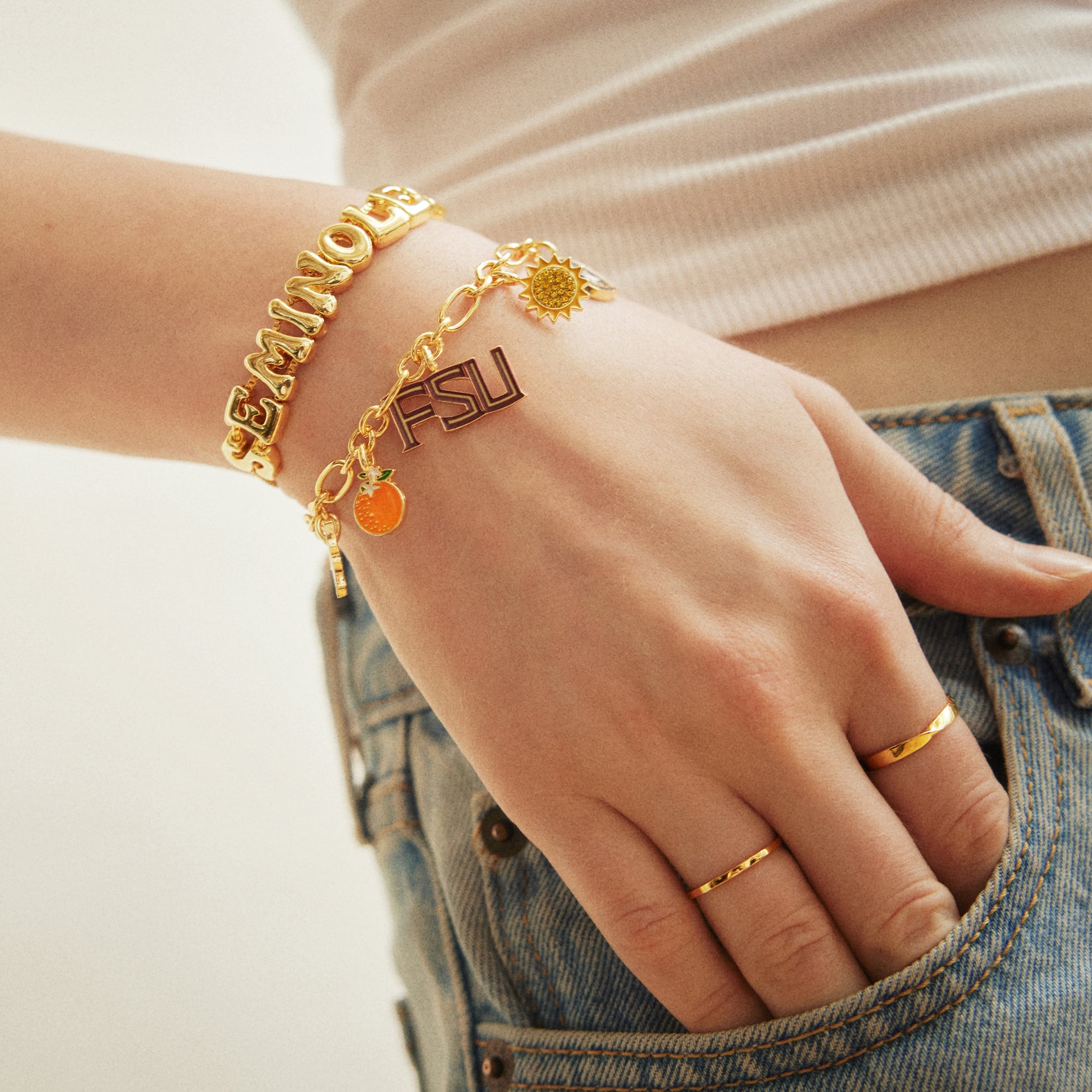 Ensemble de deux bracelets BaubleBar Florida State Seminoles avec breloques délicates et slogan