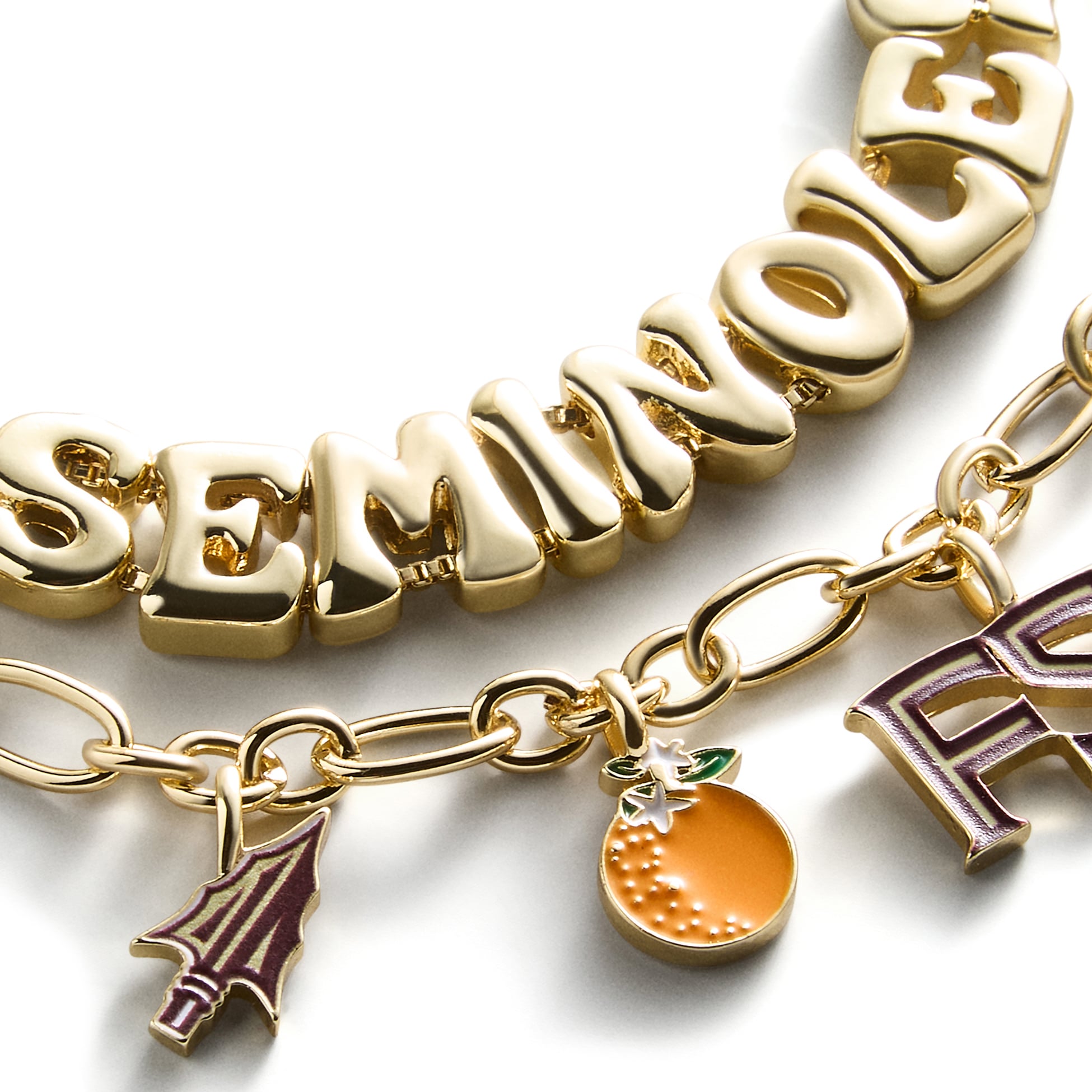 Ensemble de deux bracelets BaubleBar Florida State Seminoles avec breloques délicates et slogan