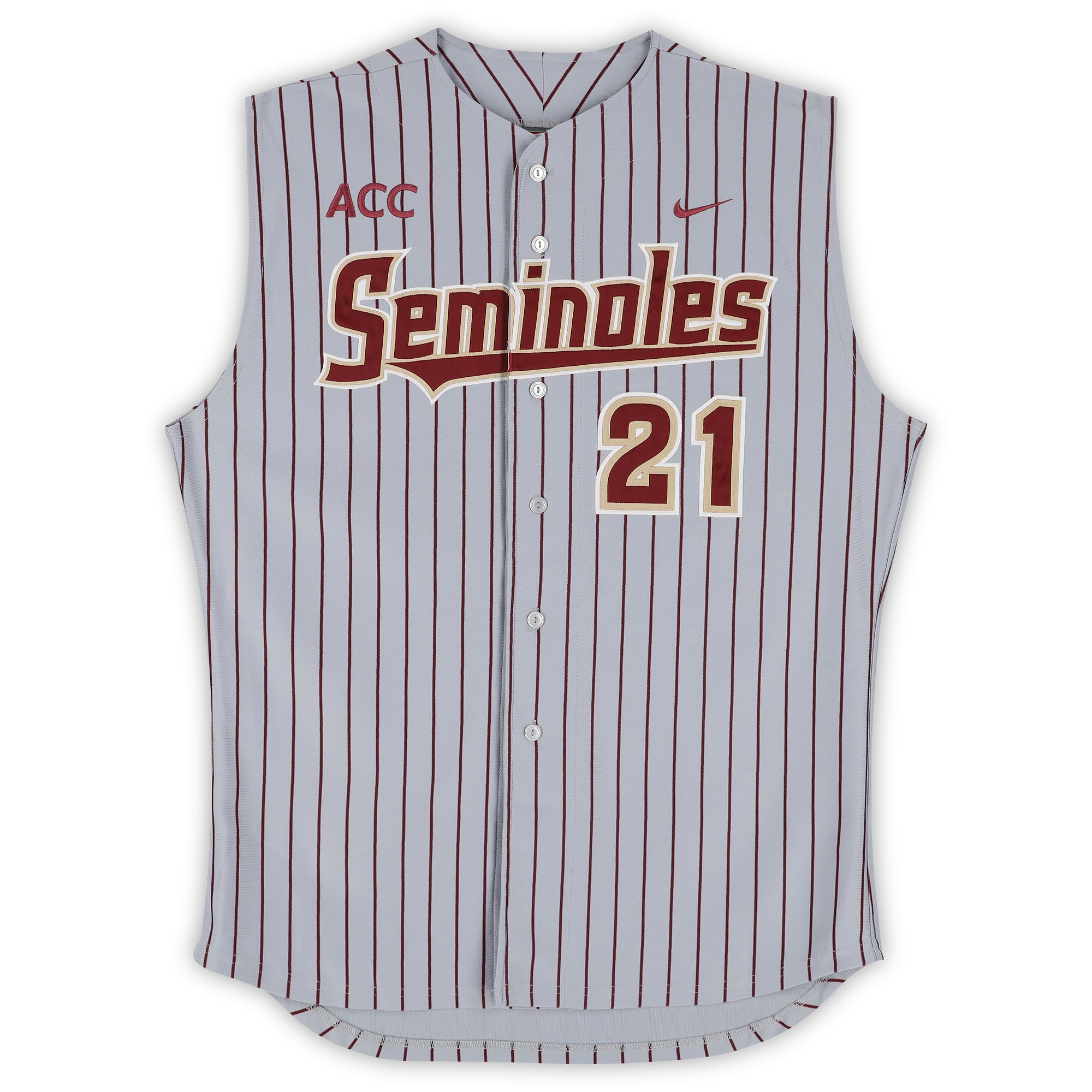Ben Deluzio Florida State Seminoles Player-Issued #21 Gray Sleeveless Jersey from the Baseball Program - Size 50