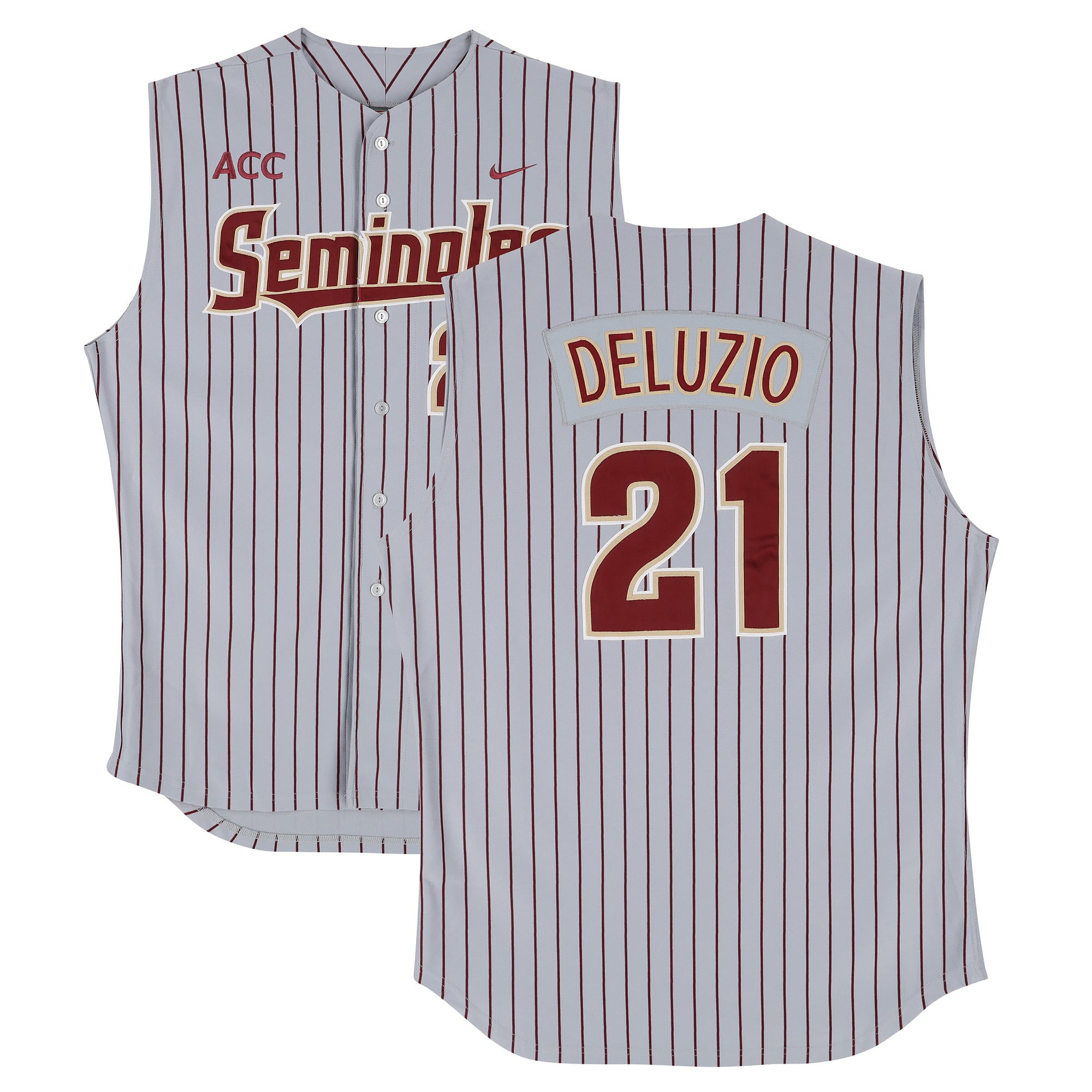 Ben Deluzio Florida State Seminoles Player-Issued #21 Gray Sleeveless Jersey from the Baseball Program - Size 50