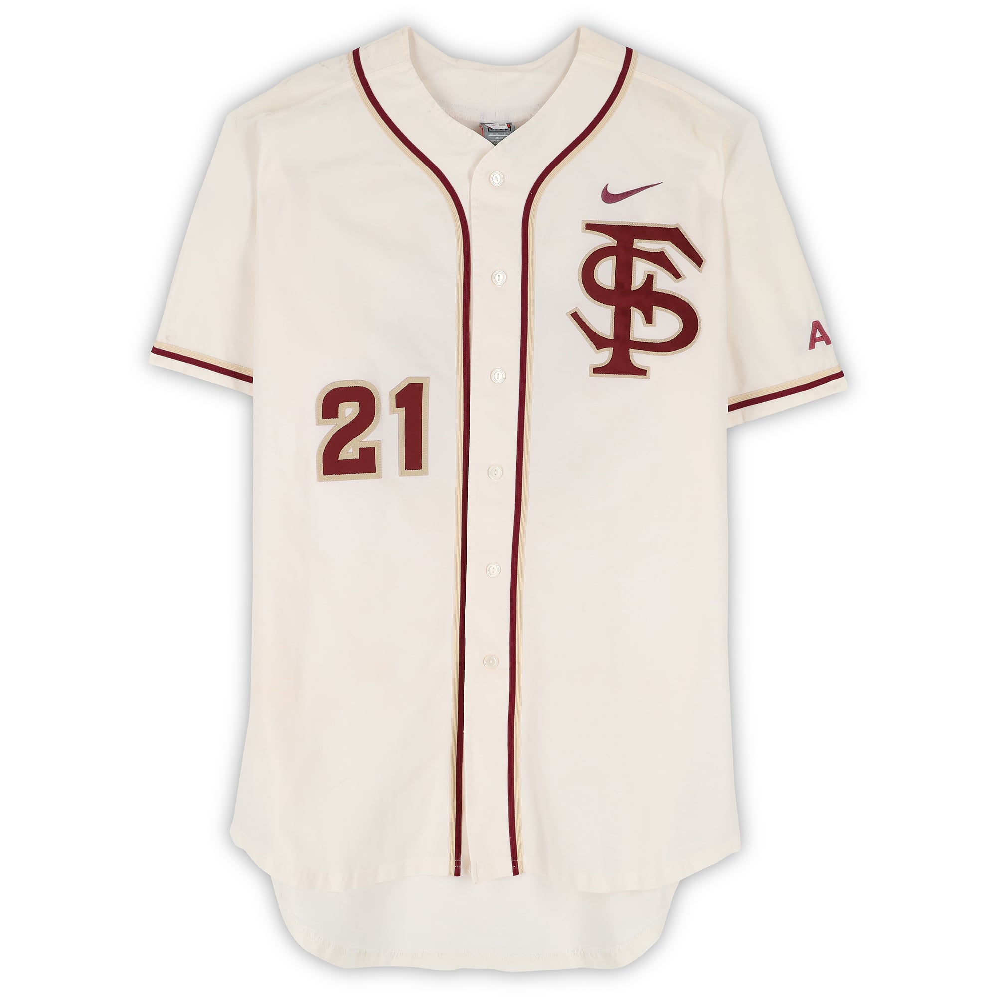 Ben Deluzio Florida State Seminoles Player-Issued #21 White FS Jersey from the Baseball Program - Size 50