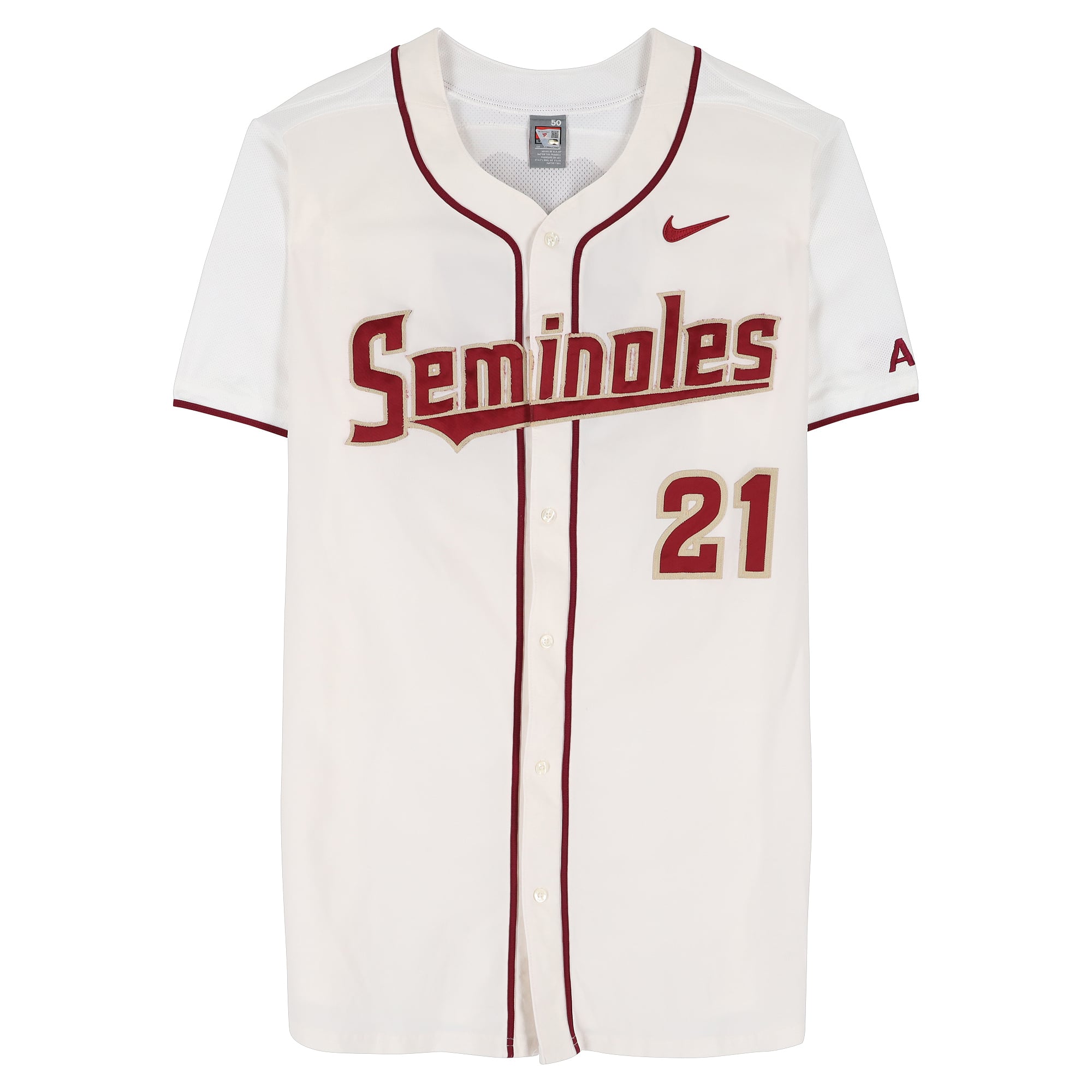 Ben Deluzio Florida State Seminoles Player-Issued #21 Jersey from the Baseball Program