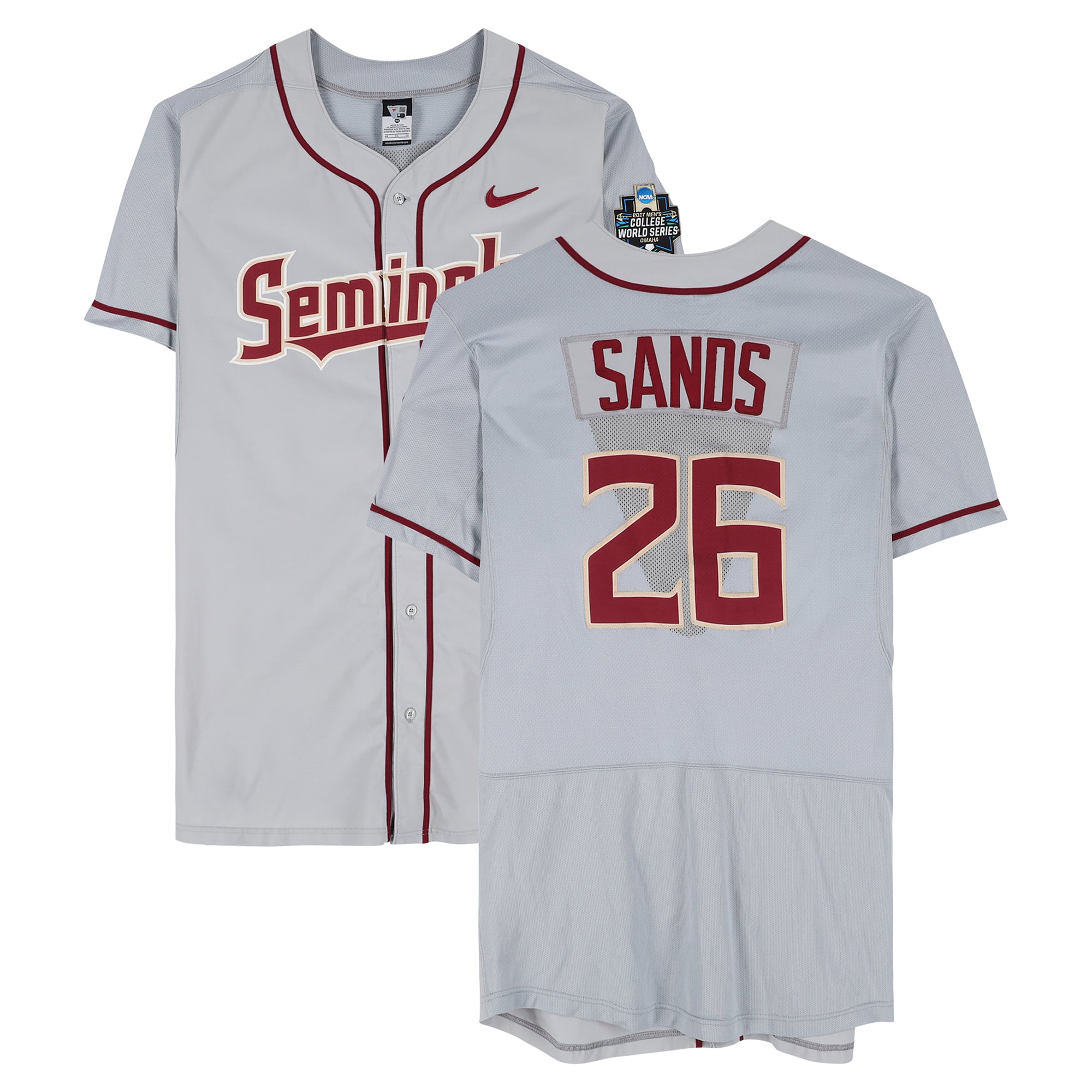 Cole Sands Florida State Seminoles Player-Issued #26 Gray Jersey from the 2017 College World Series - Size 48