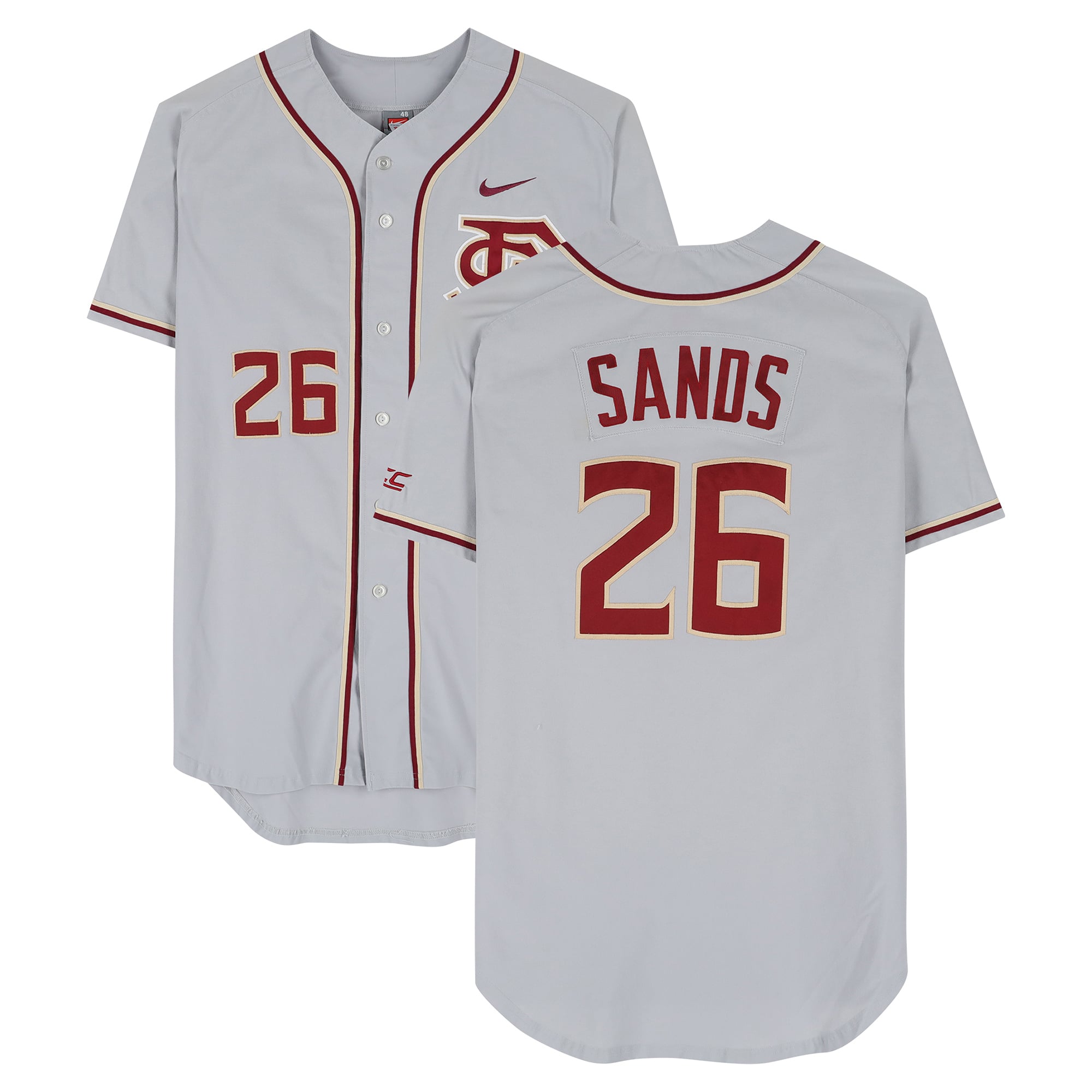Cole Sands Florida State Seminoles Player-Issued #26 Gray Jersey from the Baseball Program - Size 48