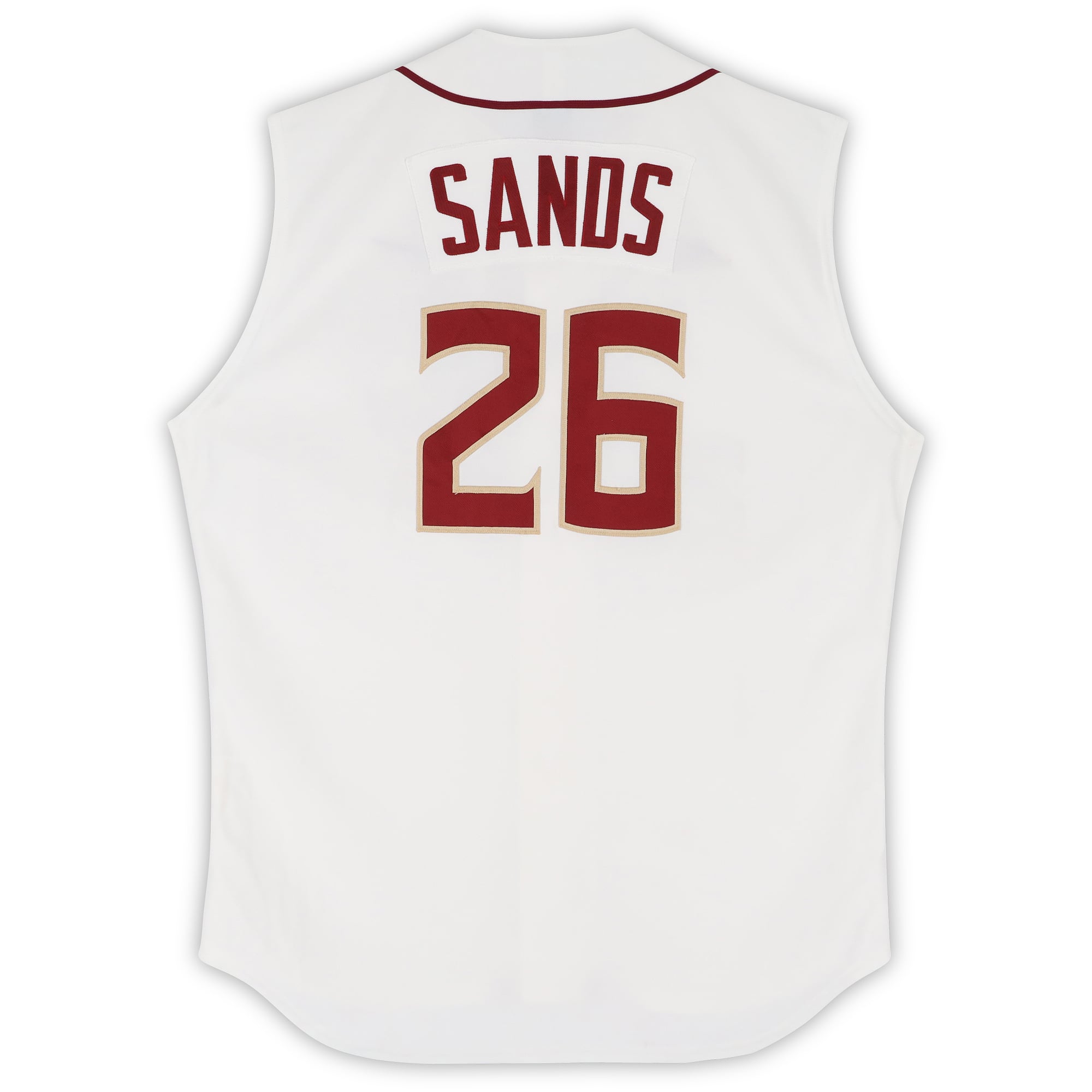 Cole Sands Florida State Seminoles Player-Issued #26 White Sleeveless Jersey from the Baseball Program - Size 48