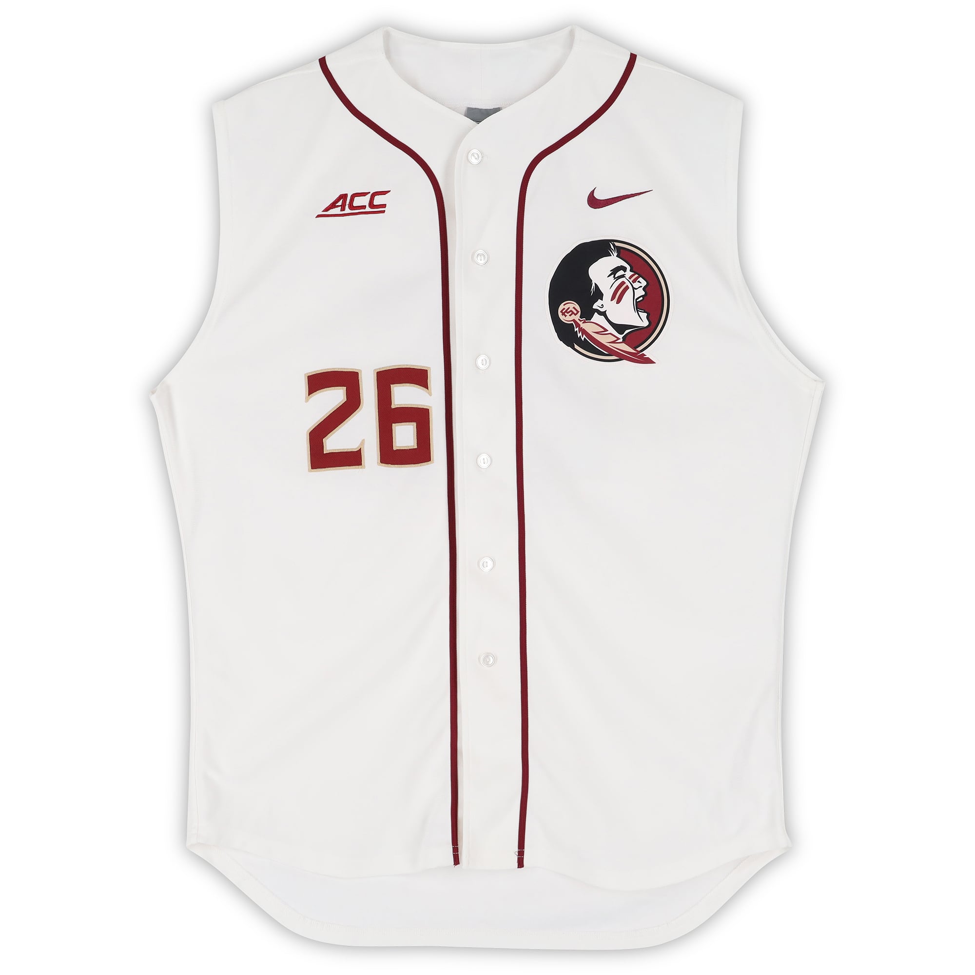 Cole Sands Florida State Seminoles Player-Issued #26 White Sleeveless Jersey from the Baseball Program - Size 48