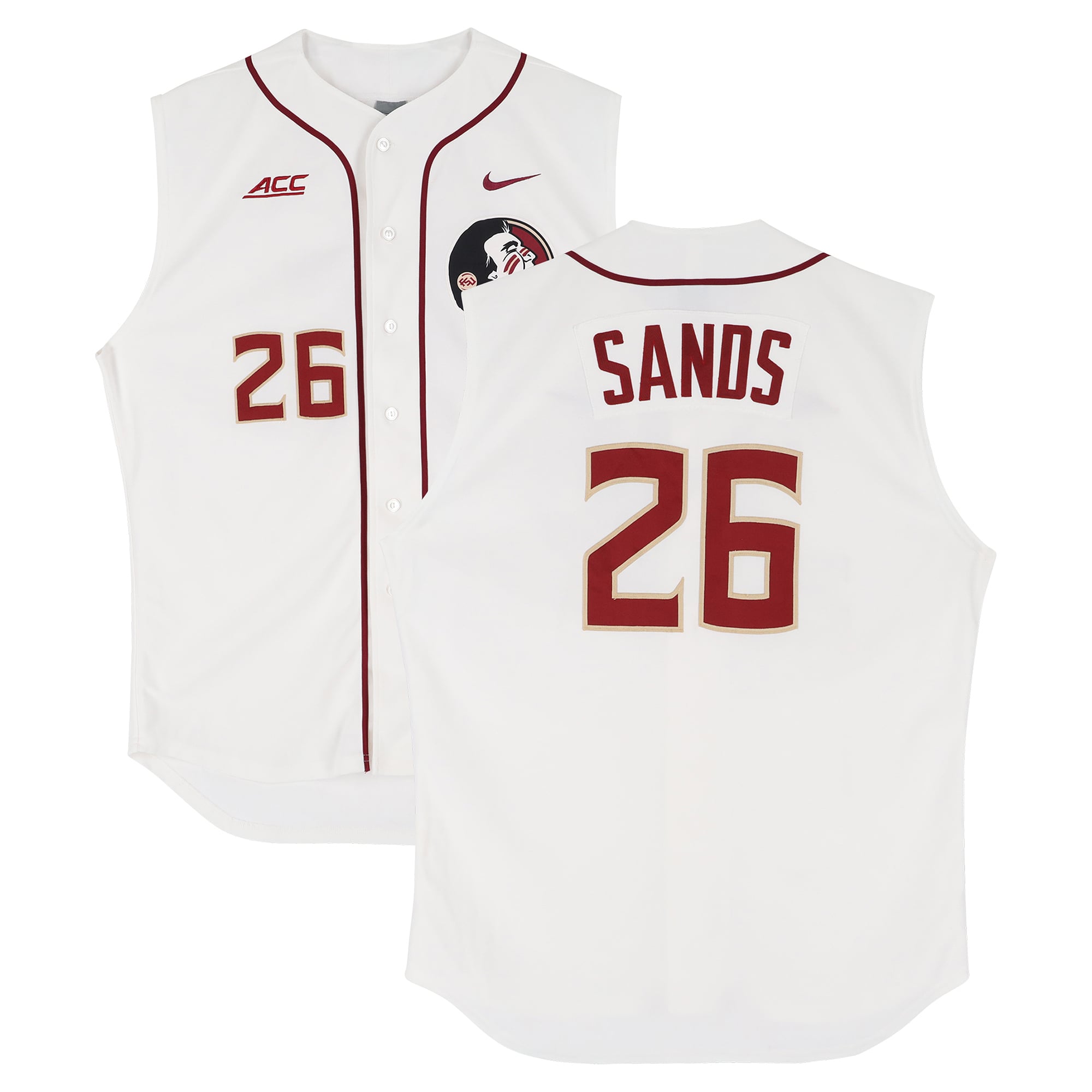 Cole Sands Florida State Seminoles Player-Issued #26 White Sleeveless Jersey from the Baseball Program - Size 48